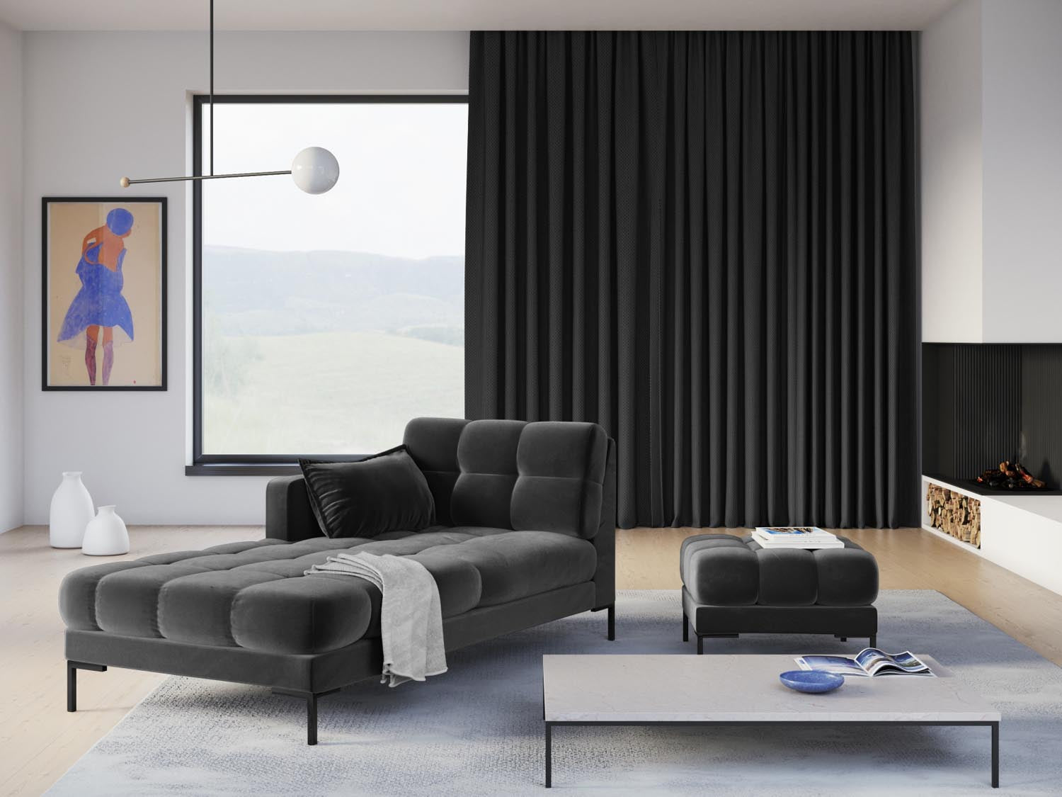 Mamaia Velour Sofa Chaise Lounge links 1 Sitz in Dark Grey/Schwarz präsentiert im Onlineshop von KAQTU Design AG. L-Sofa links ist von Micadoni