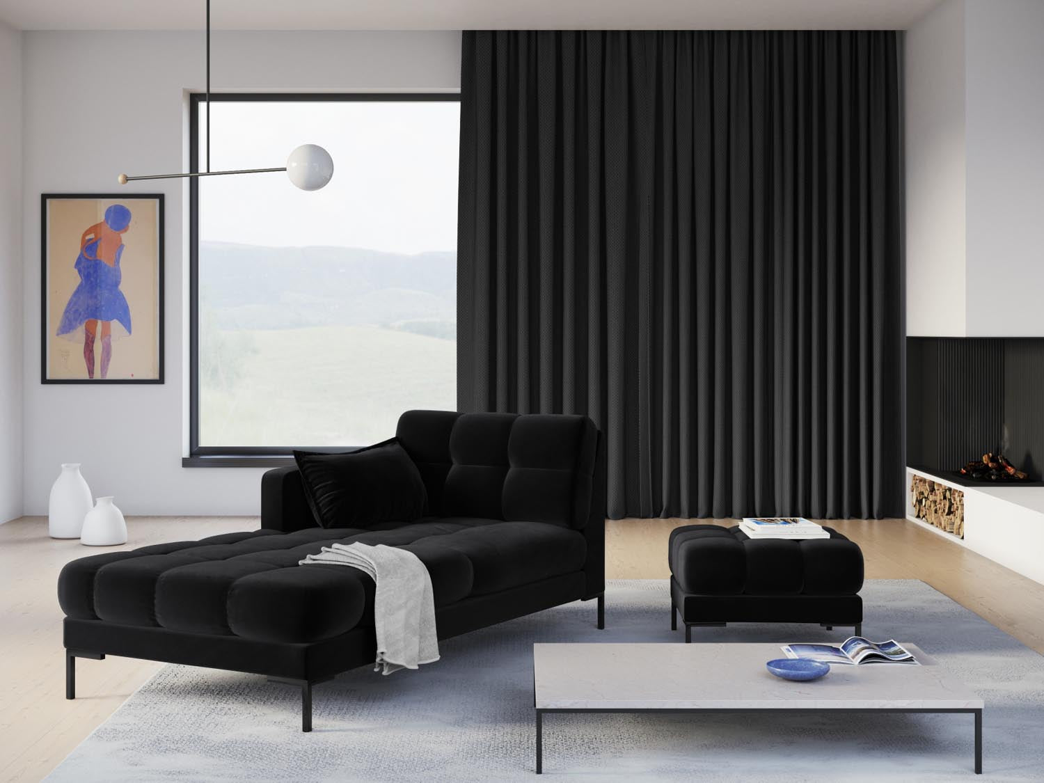 Mamaia Velour Sofa Chaise Lounge links 1 Sitz in Black/Schwarz präsentiert im Onlineshop von KAQTU Design AG. L-Sofa links ist von Micadoni