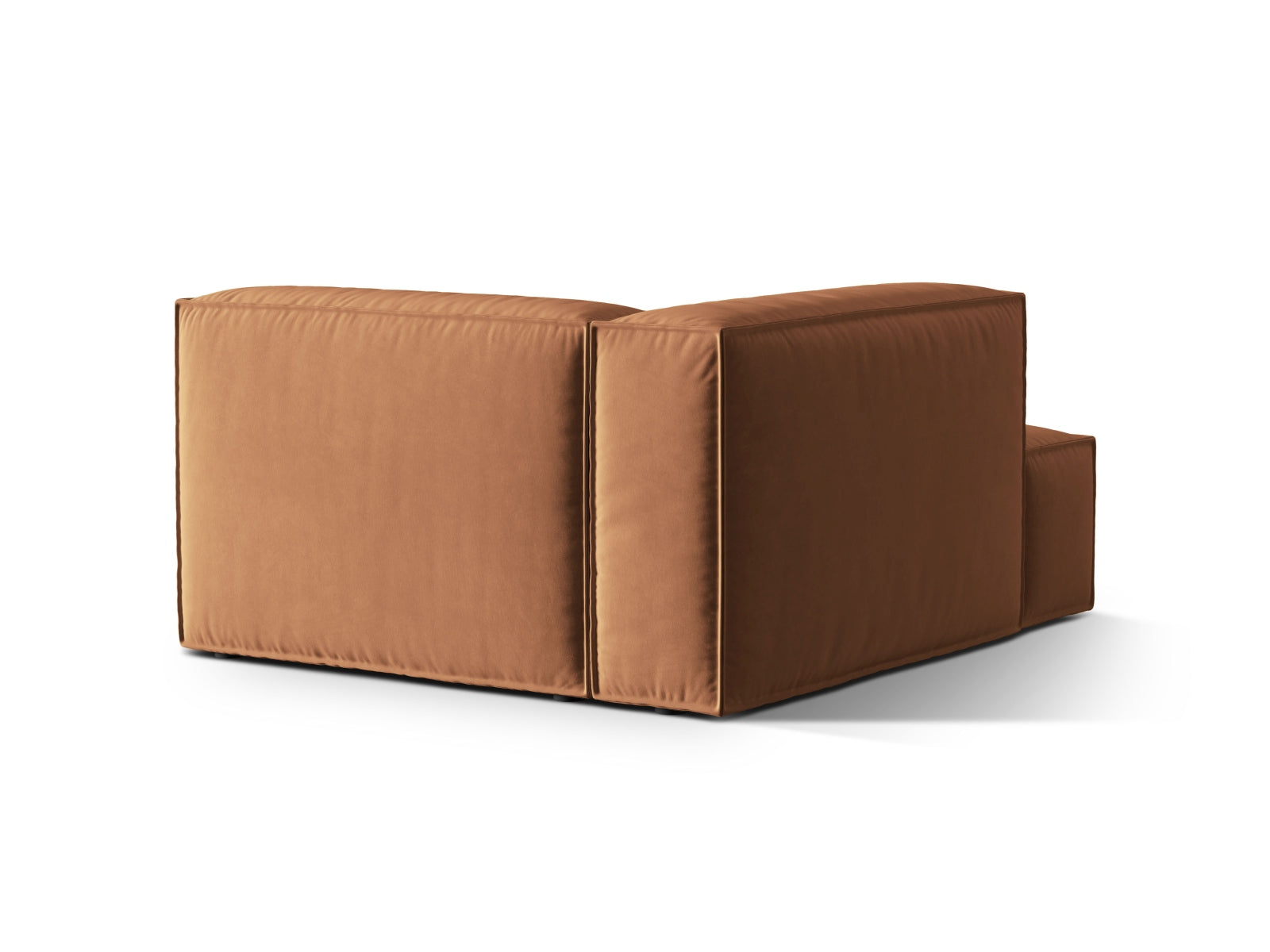 Stilvolle Nuria Velour Chaise Longue links, 1 Sitzer in einem warmen Honigton, perfekt für gemütliche und moderne Wohnambiente.