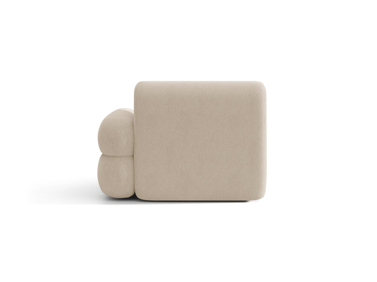 Modulares Sofa Neo Chaiselongue von Micadoni in dunklem Olivgrün mit strukturiertem Stoff und schwarzen Kunststoffbeinen, rechts ausgerichtet.