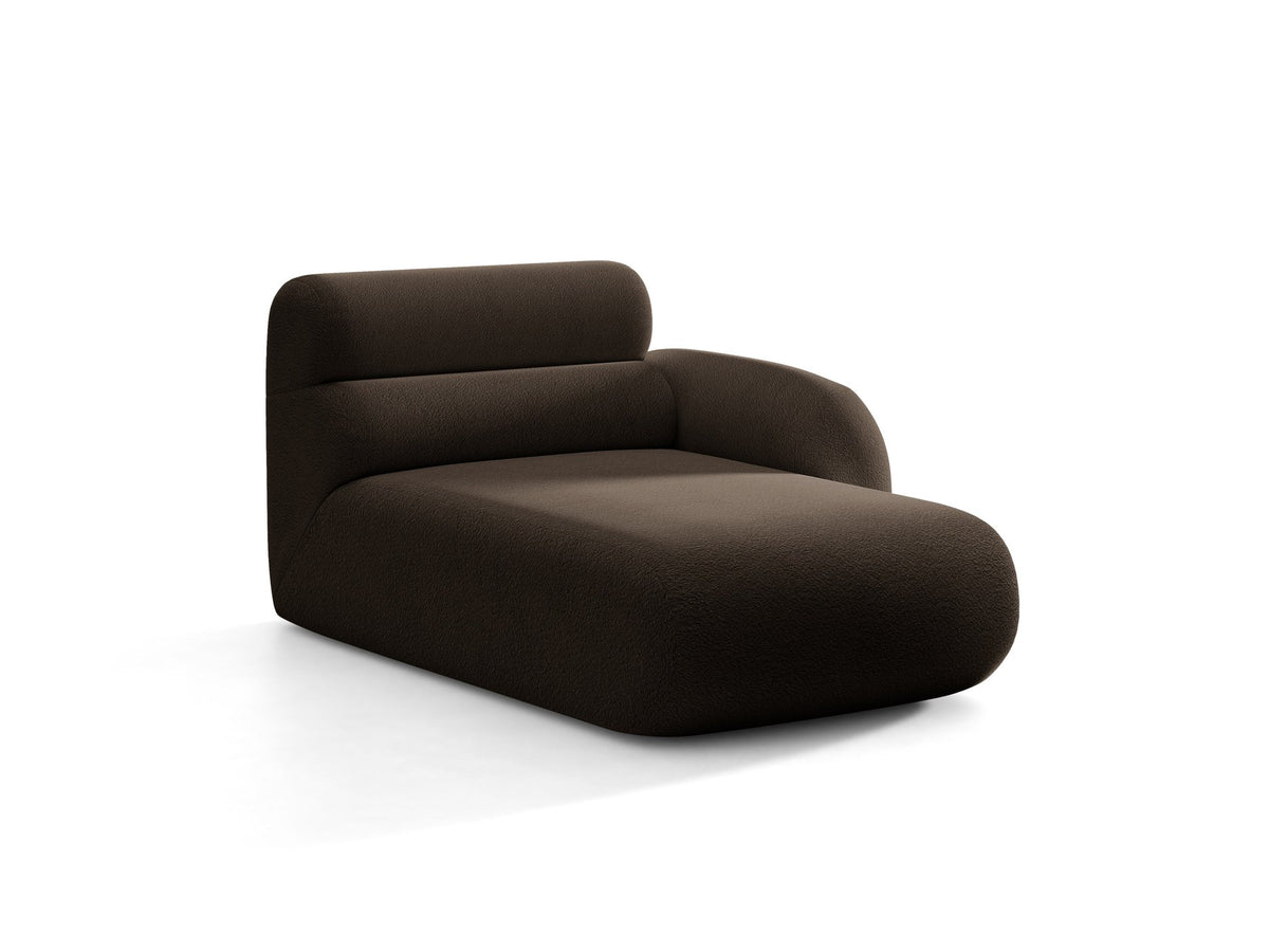 Modulares Sofa Neo Chaiselongue von Micadoni in dunklem Olivgrün mit strukturiertem Stoff und schwarzen Kunststoffbeinen, rechts ausgerichtet.