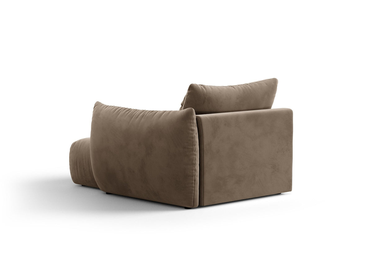 Modulares Sofa Bloom Chaiselongue von Micadoni in leichtem Beige mit Casino-Velours-Bezug, schwarzen Kunststoffbeinen und rechter Ausrichtung.
