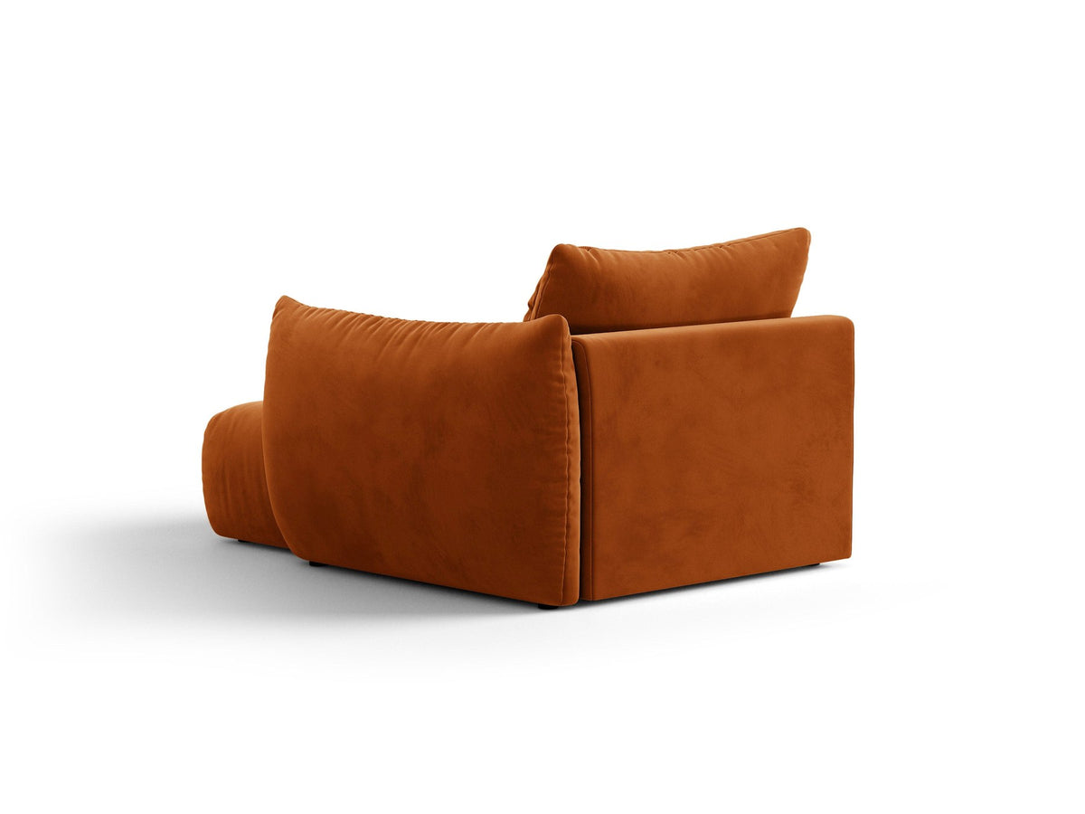 Modulares Sofa Bloom Chaiselongue von Micadoni in leichtem Beige mit Casino-Velours-Bezug, schwarzen Kunststoffbeinen und rechter Ausrichtung.