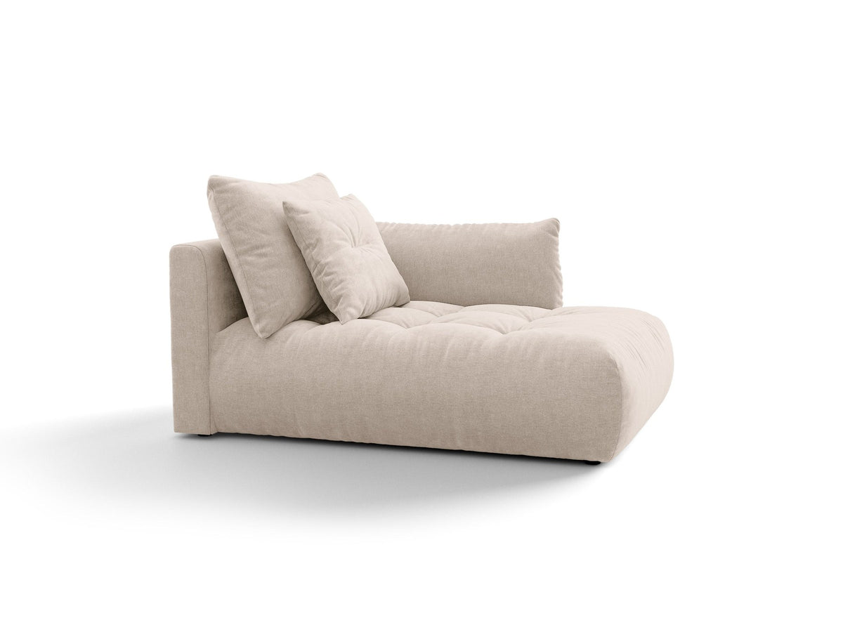 Modulares Sofa Bloom Chaiselongue von Micadoni in leichtem Beige mit Casino-Velours-Bezug, schwarzen Kunststoffbeinen und rechter Ausrichtung.