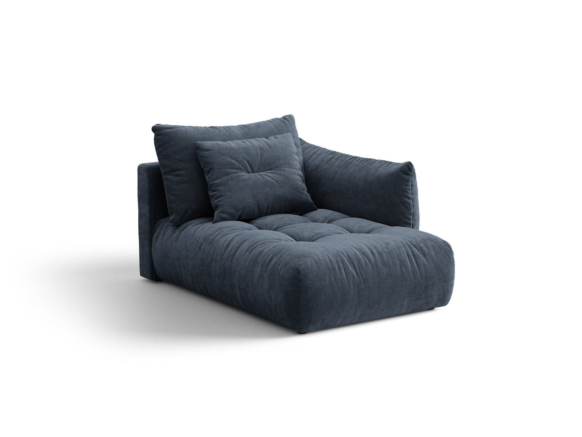 Modulares Sofa Bloom Chaiselongue von Micadoni in leichtem Beige mit Casino-Velours-Bezug, schwarzen Kunststoffbeinen und rechter Ausrichtung.