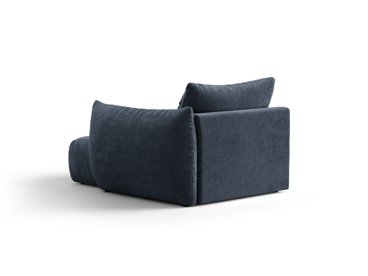 Modulares Sofa Bloom Chaiselongue von Micadoni in leichtem Beige mit Casino-Velours-Bezug, schwarzen Kunststoffbeinen und rechter Ausrichtung.
