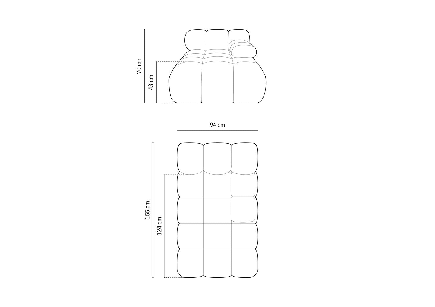 Bellis Boucle Sofa Chaise Lounge rechts 1 Sitz 94cm in Graphite präsentiert im Onlineshop von KAQTU Design AG. L-Sofa rechts ist von Micadoni