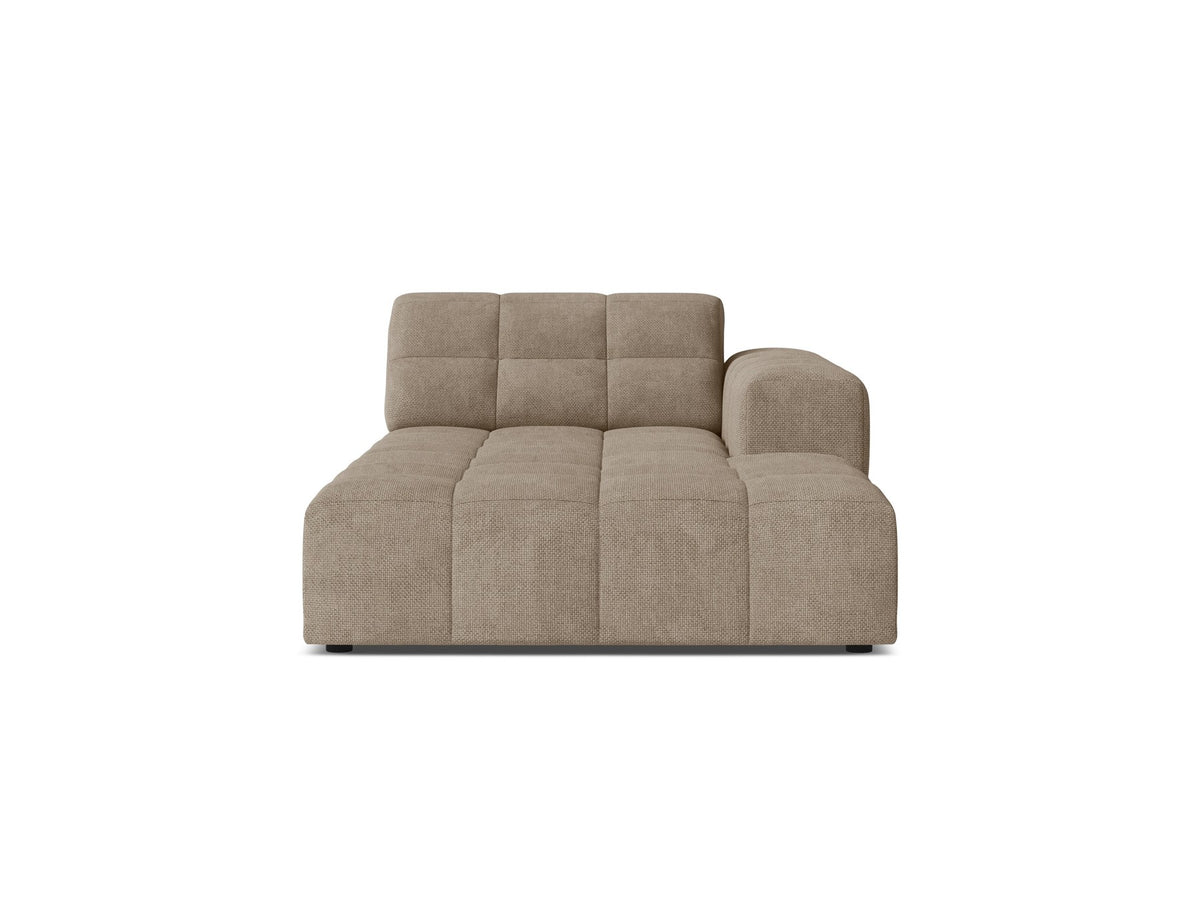 Sofamodul Jennifer Chaiselongue rechts von Micadoni in leichtem Beige, Chenille-Stoff Eden, schwarze Kunststoffbeine, modulares Design.