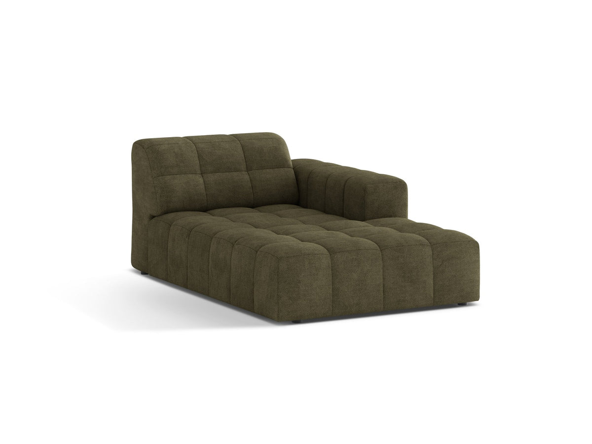 Chaiselongue Jennifer von Micadoni in Leichtes Beige mit Chenille-Bezug Eden 2 Pearl, schwarzen Kunststoffbeinen, rechts ausgerichtet.