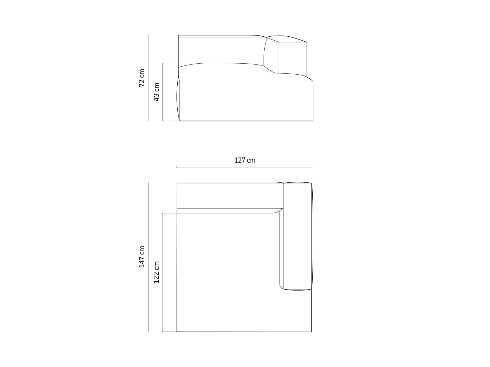 Modularer 1-Sitzer Chaise Longue Rechts Nuria in zeitlosem Grau, perfekt für kreative Wohnkonzepte und stilvolle Einrichtungsideen.