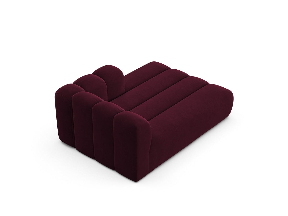 Lupine Chaiselongue von Micadoni, modulares Sofa in leichtem Beige mit Samtstoff, schwarze Kunststoffbeinen, rechte Ausrichtung.