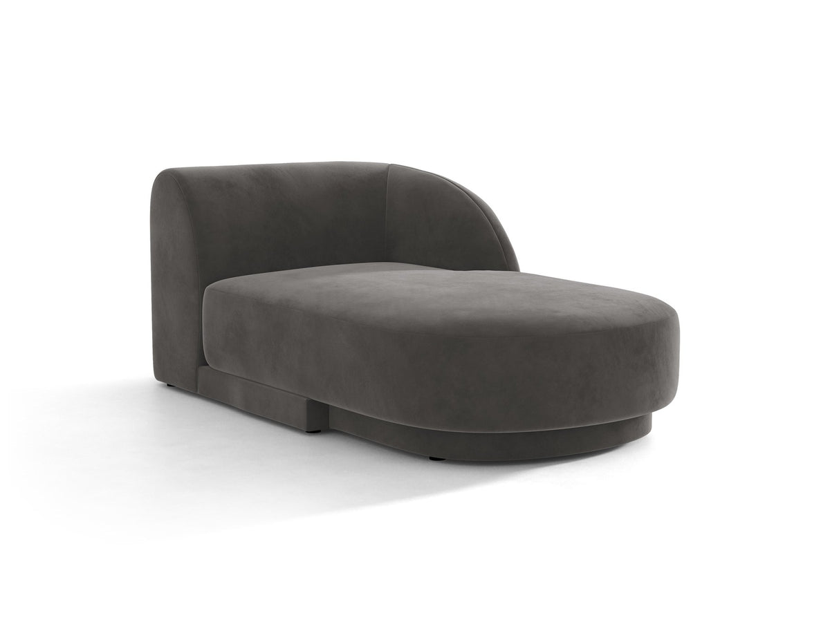 Miley Chaiselongue von Micadoni in Dunkelbeige, Stoffbezug Bluvel, rechtsseitige Ausrichtung, schwarze Kunststoffbeine, modulares Sofa-Element.