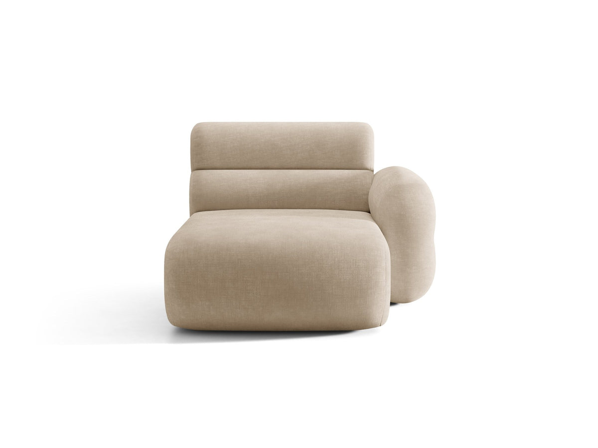 Modulares Sofa Neo Chaiselongue von Micadoni in dunklem Olivgrün mit strukturiertem Stoff und schwarzen Kunststoffbeinen, rechts ausgerichtet.