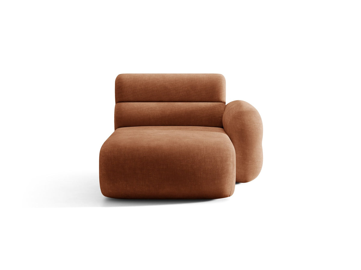 Modulares Sofa Neo Chaiselongue von Micadoni in dunklem Olivgrün mit strukturiertem Stoff und schwarzen Kunststoffbeinen, rechts ausgerichtet.