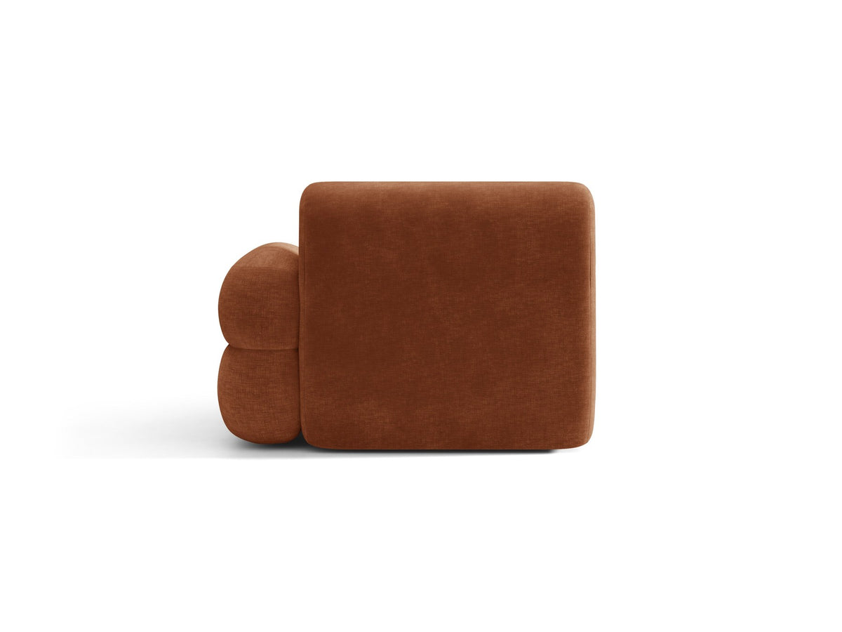 Modulares Sofa Neo Chaiselongue von Micadoni in dunklem Olivgrün mit strukturiertem Stoff und schwarzen Kunststoffbeinen, rechts ausgerichtet.