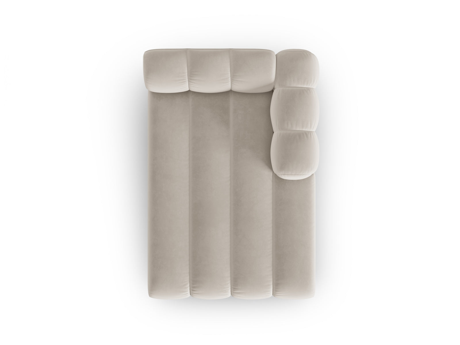 Elegantes, beiges Velours Sofa Chaise Lounge rechts von Micadoni, 2-Sitzer, ideal für moderne und komfortable Wohnräume.
