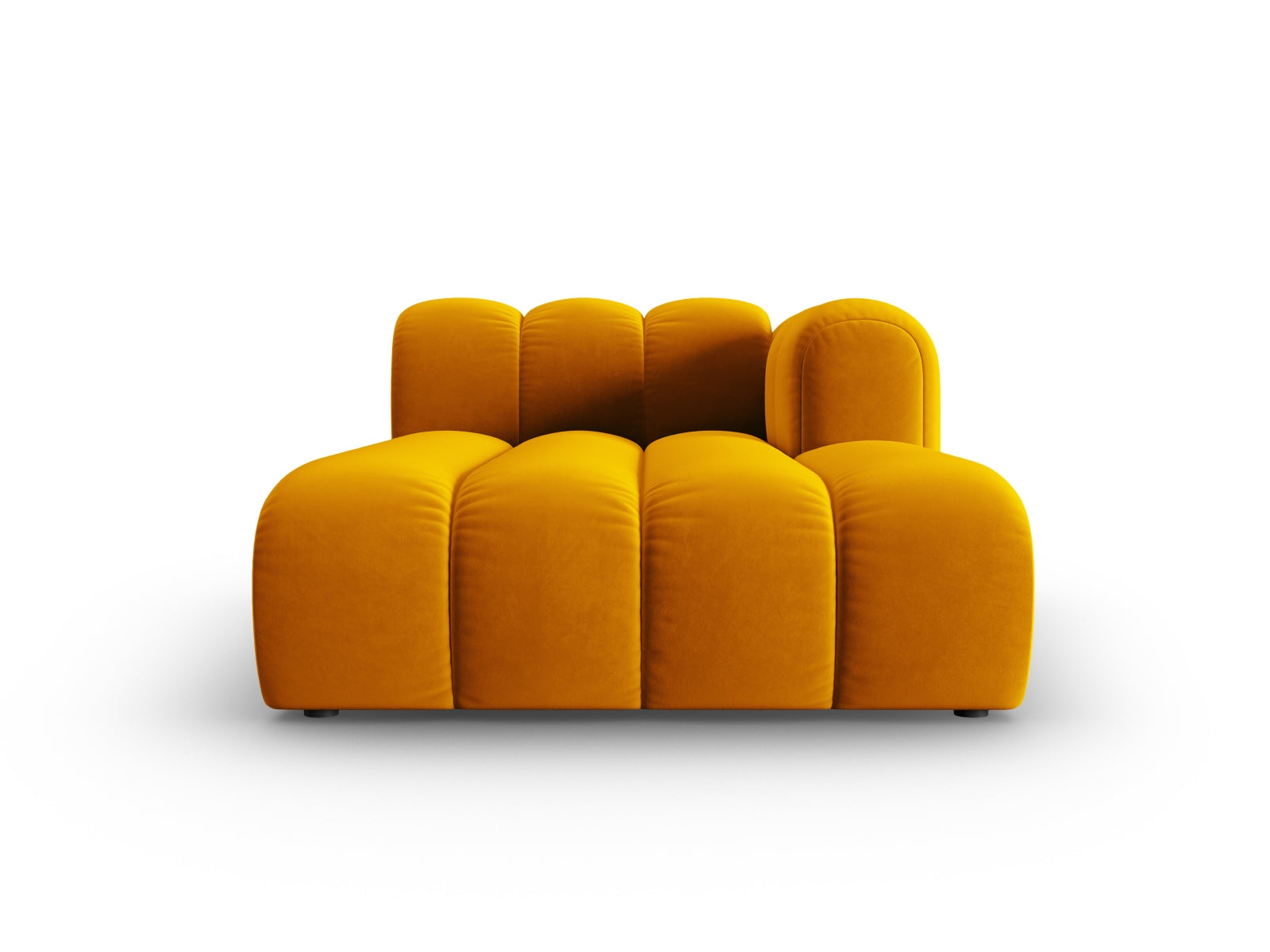 Elegantes Lupine Velour Sofa Chaise Lounge rechts, 2-Sitzer in stilvollem Gelb, ideal für moderne Wohnräume, erhältlich bei KAQTU Design AG.