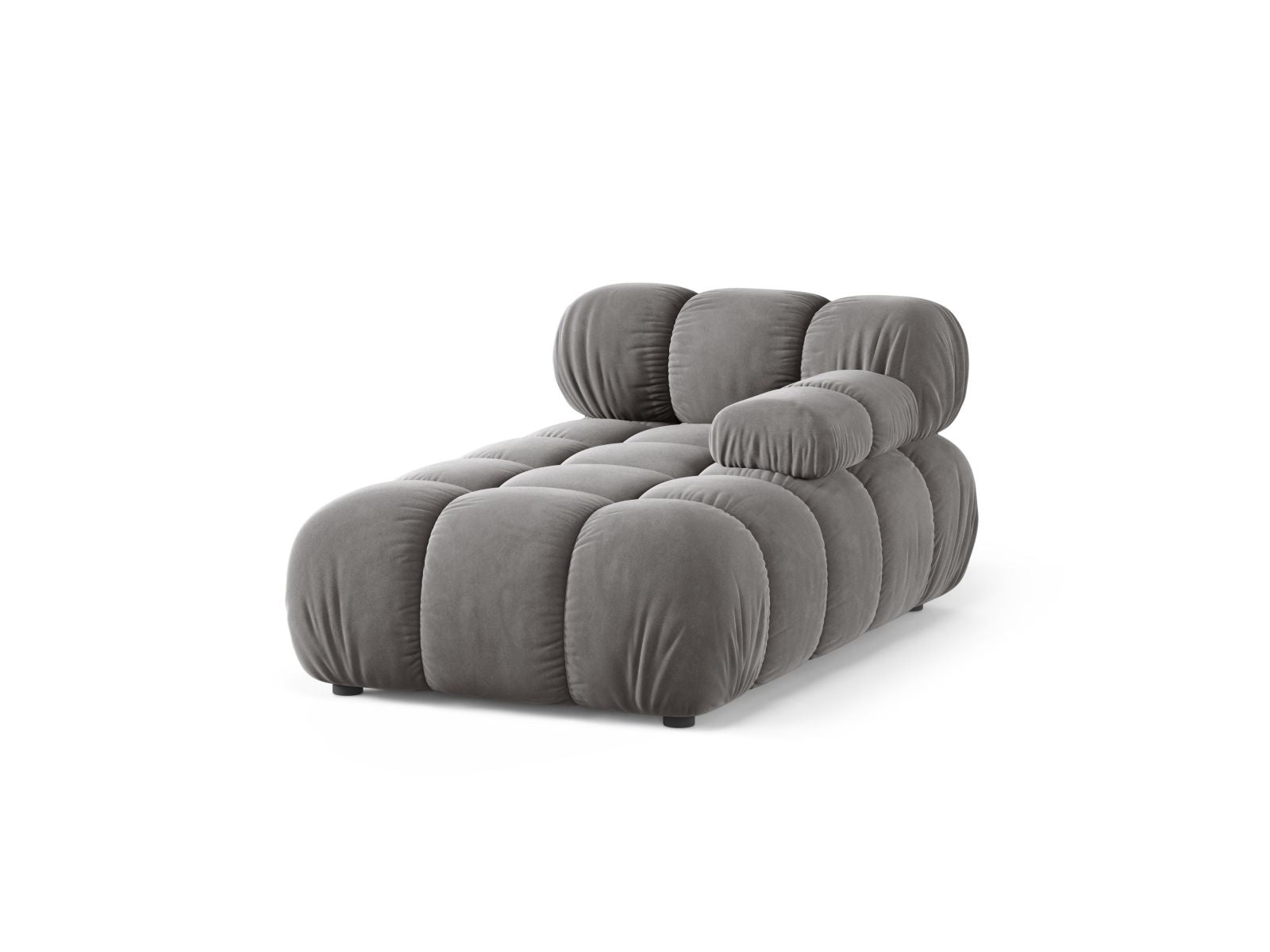 Elegantes Bellis Velour Sofa Chaise Lounge in hellem Grau, ideal für stilvolle Wohnräume. Modulares Design von Micadoni.