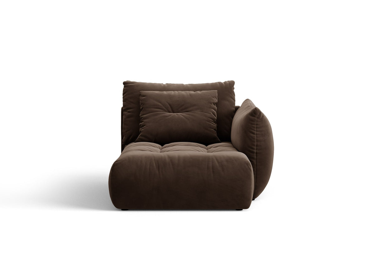 Chaiselongue-Modul in leichtem Beige mit Casino-Pearl Stoffbezug, schwarzen Kunststoffbeinen und gepolsterter Rückenlehne, rechtsseitig ausgerichtet.