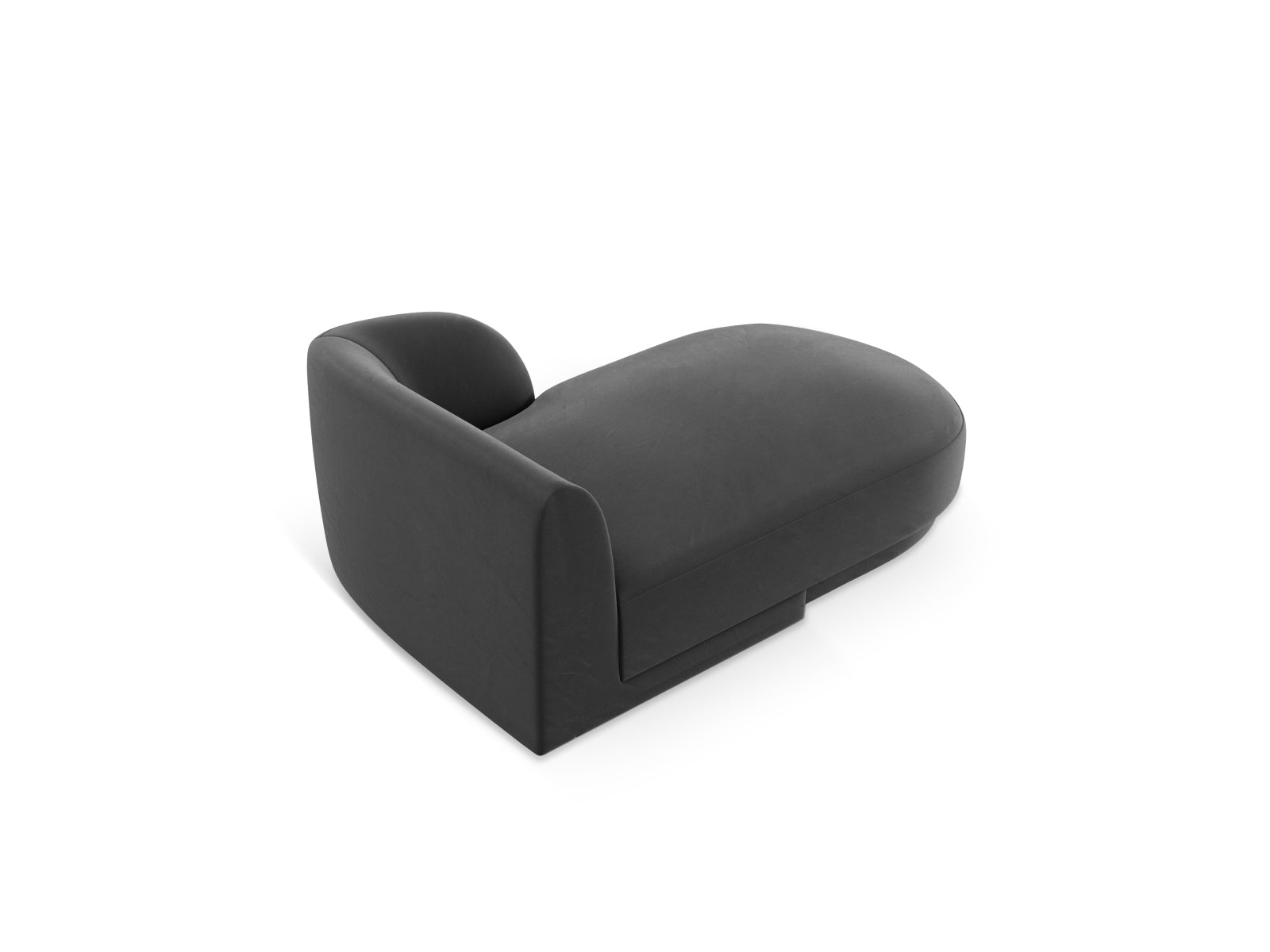 Stylisches Miley Velour Sofa Chaise Lounge rechts, 2-Sitzer in edlem Grau-Blau, perfekt für zeitgemäße Inneneinrichtungen.