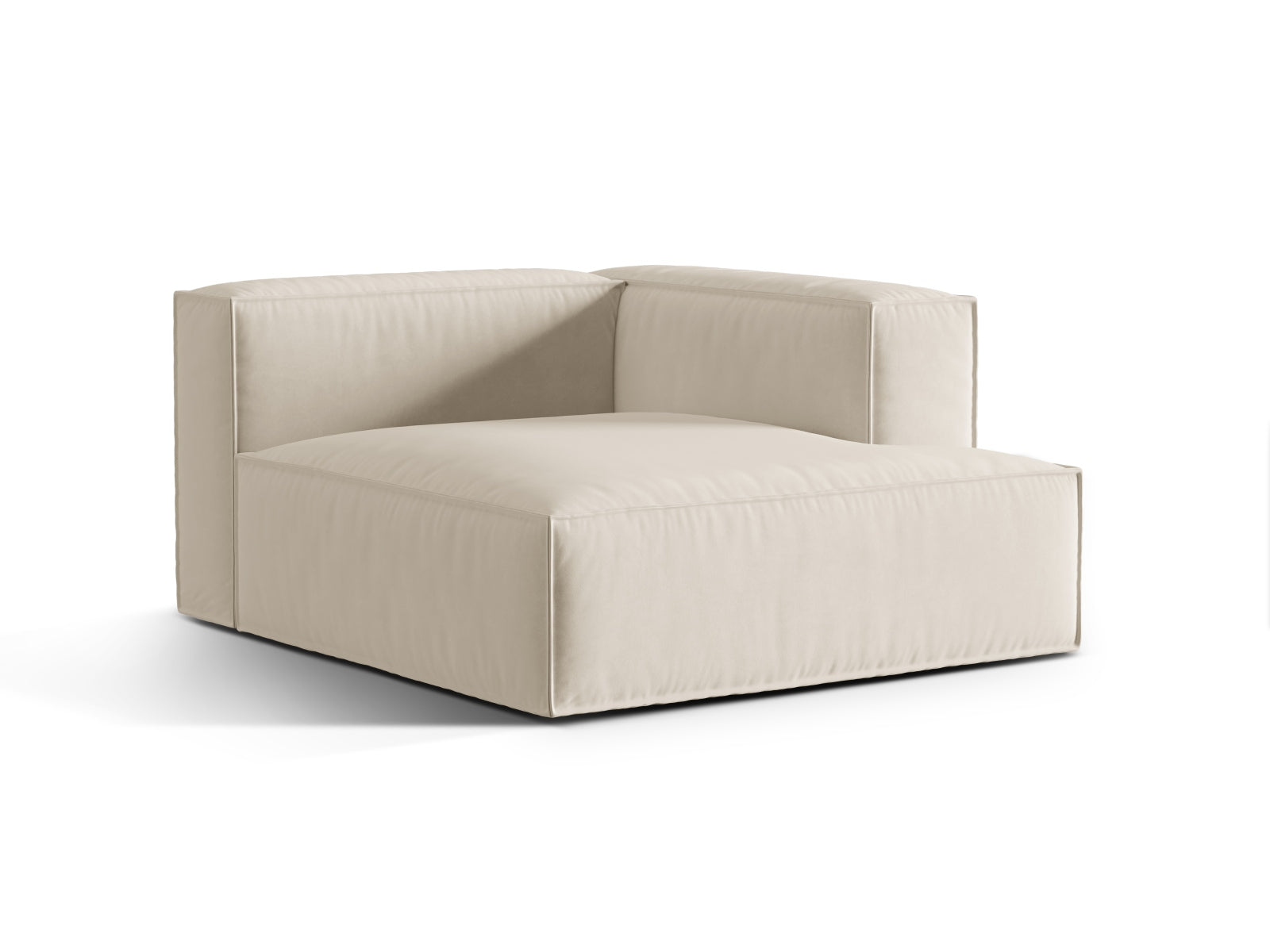 Elegante Nuria Velour Chaise Longue in Beige, ideal für stilvolle Wohnräume. Modulares Sofa von Micadoni, perfekt für individuelles Design.