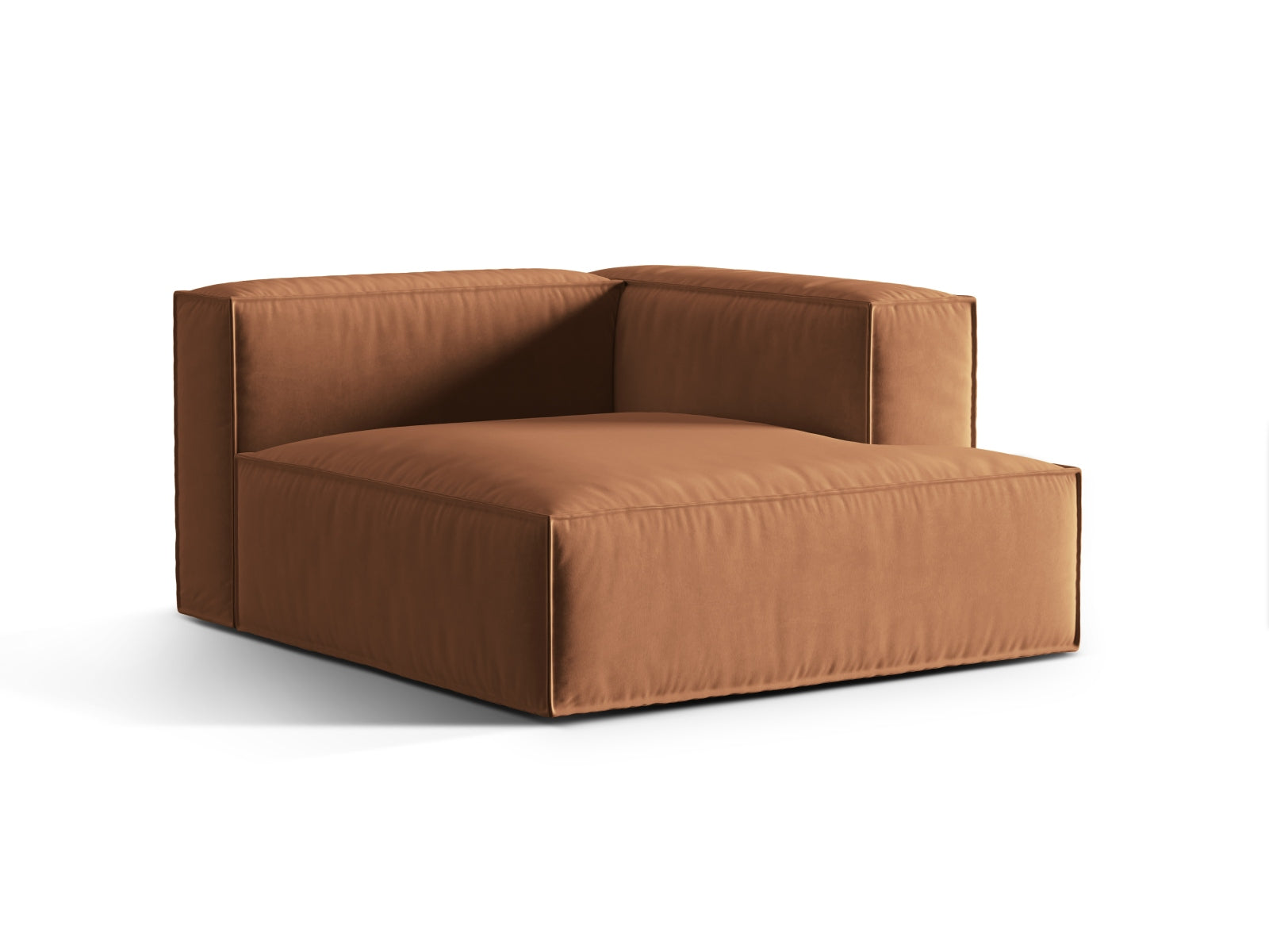 Elegante Nuria Velour Chaise Longue in Honigfarbe, ideal für stilvolle Wohnräume. Modulares Sofa von Micadoni, perfekt für individuelles Design.