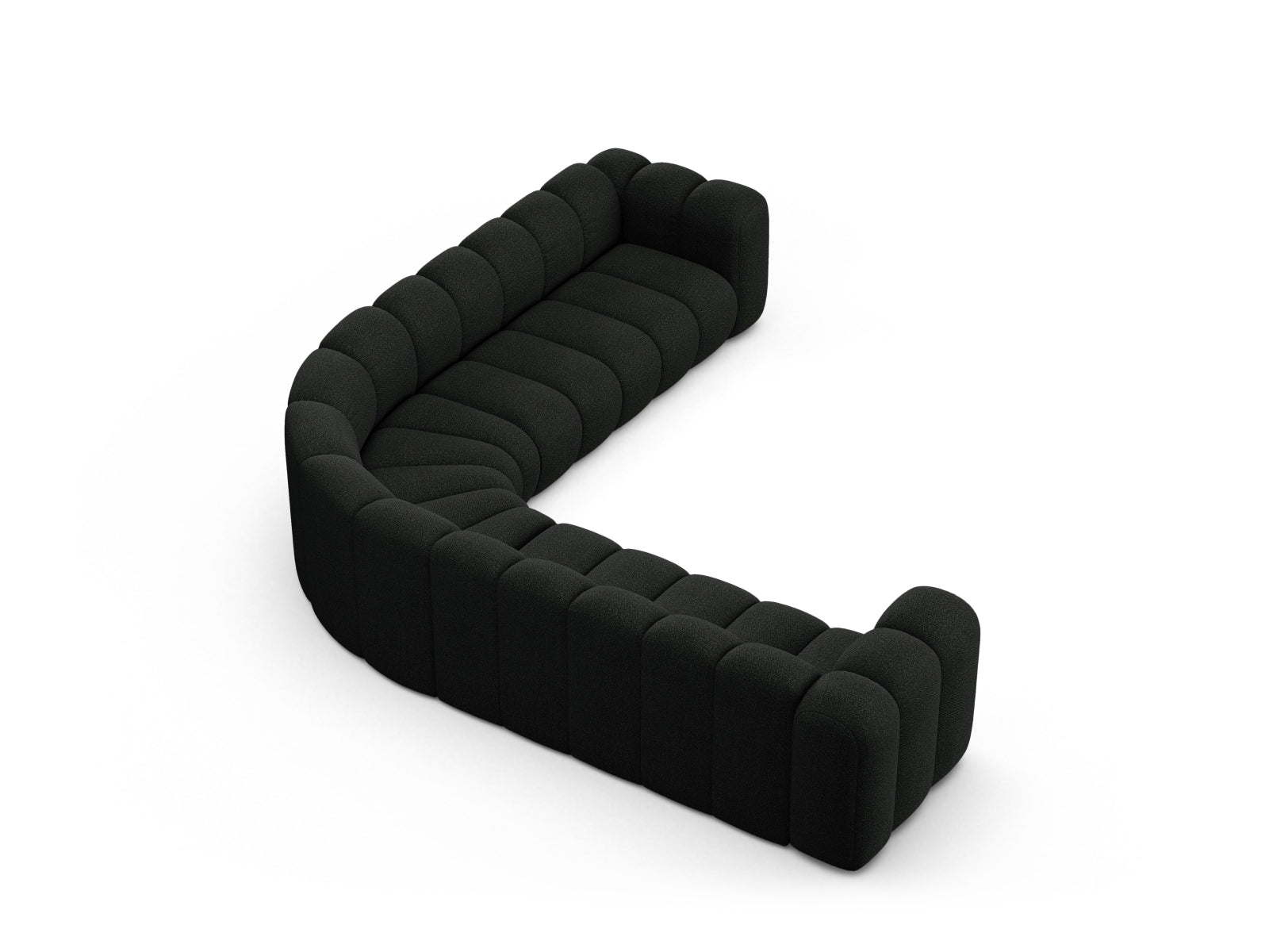 Modulares Ecksofa für 6 Personen in edlem Schwarz-Baloo, perfekt für stilvolle und komfortable Wohnbereiche.