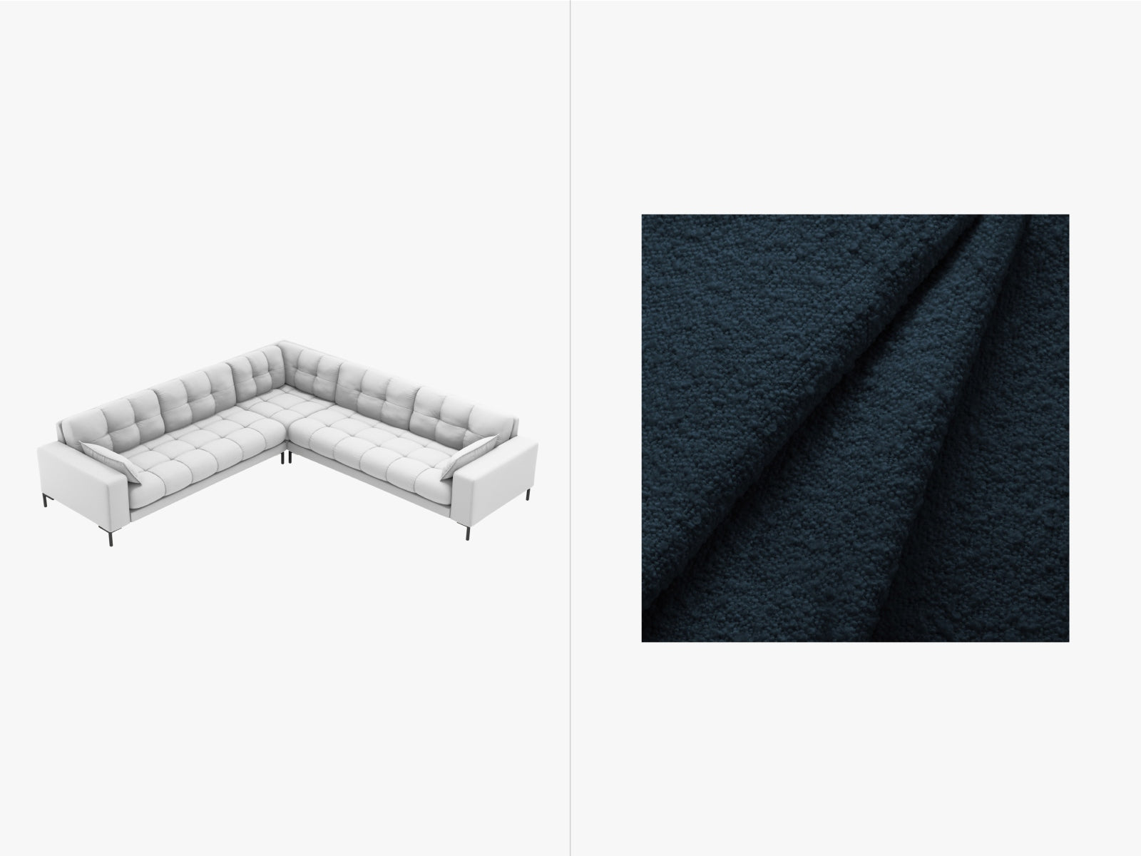 Mamaia Boucle Symmetrical Ecksofa 6 Sitzer in Dark Blue/Schwarz-Baloo präsentiert im Onlineshop von KAQTU Design AG. Ecksofa ist von Micadoni