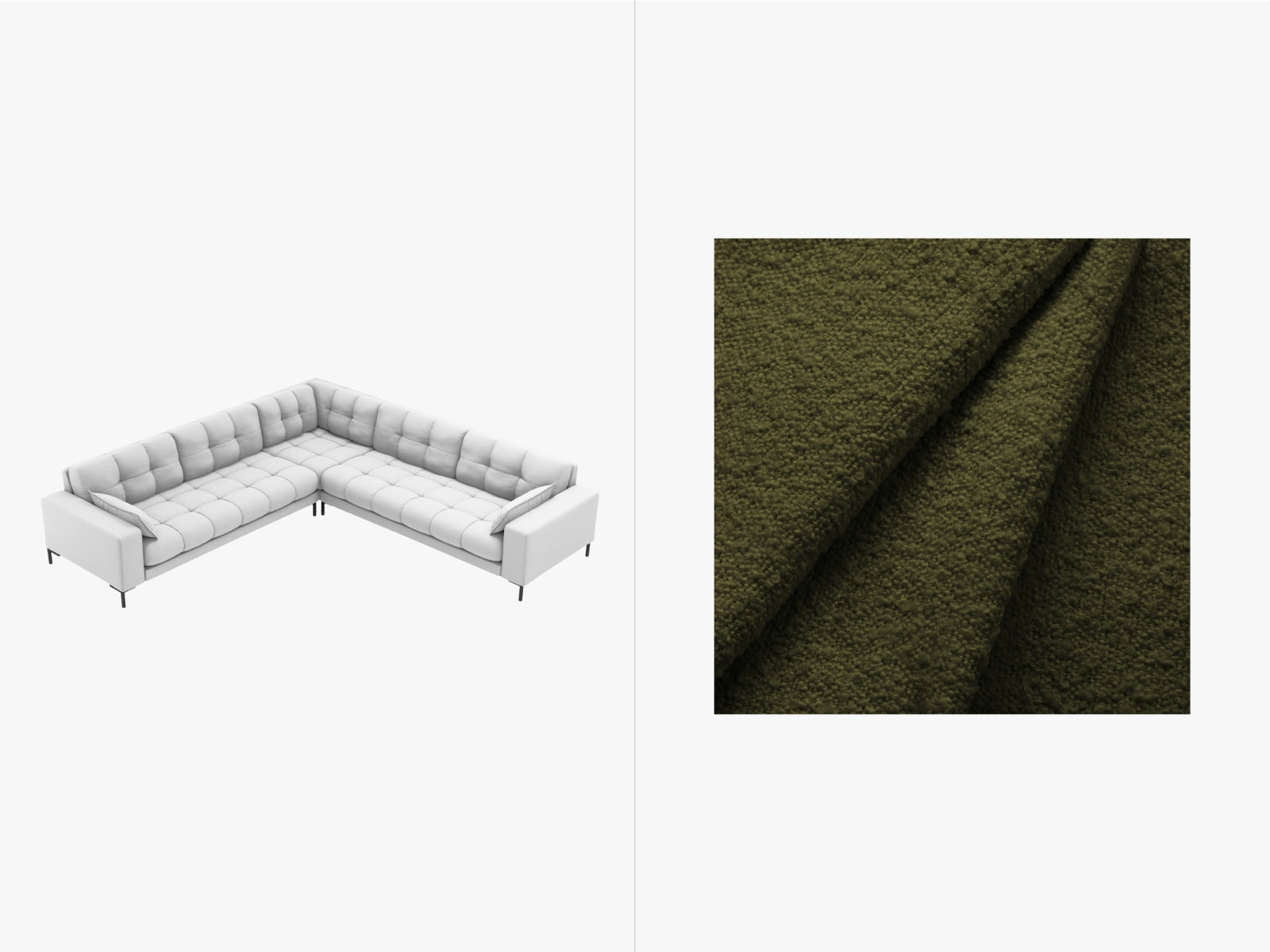 Mamaia Boucle Symmetrical Ecksofa 6 Sitzer in Dark Olive Green/Schwarz-Baloo präsentiert im Onlineshop von KAQTU Design AG. Ecksofa ist von Micadoni