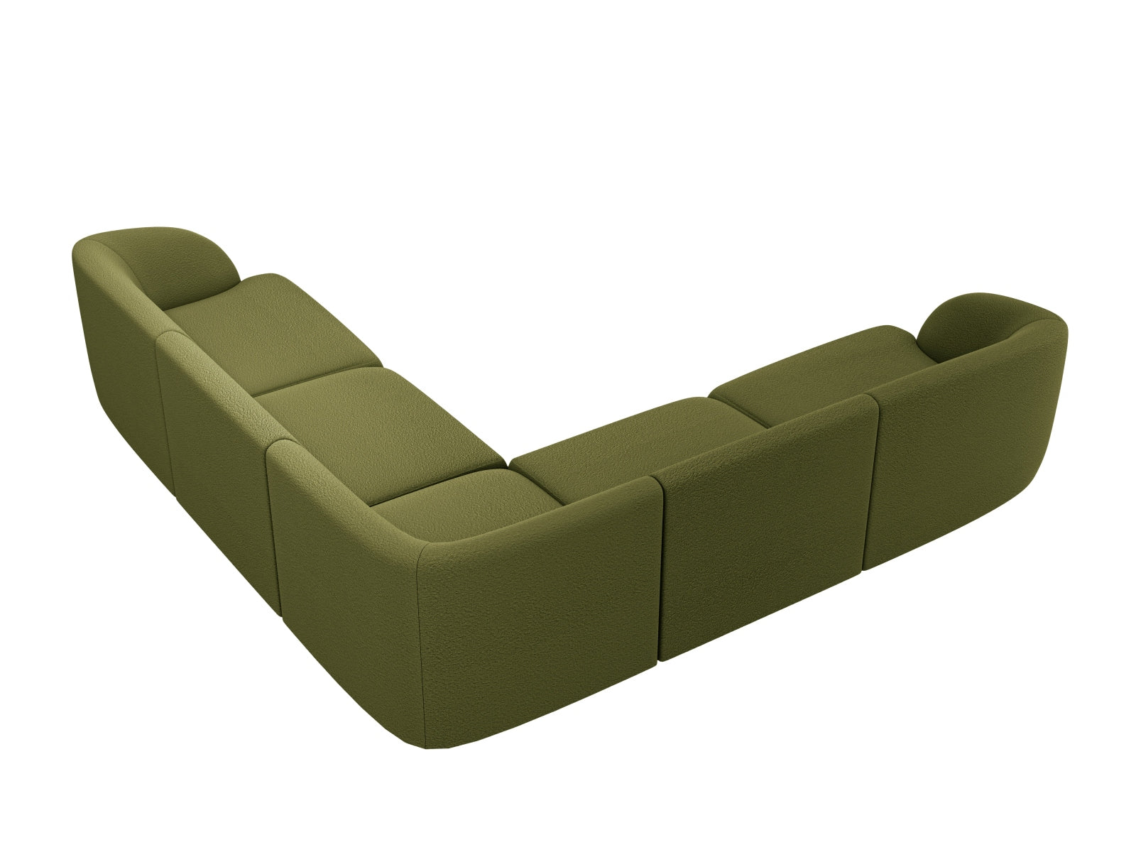 Stylisches Miley Bouclé Ecksofa in Dunkelolivgrün, 5-Sitzer, umkehrbar, ideal für moderne Wohnräume, von Micadoni.