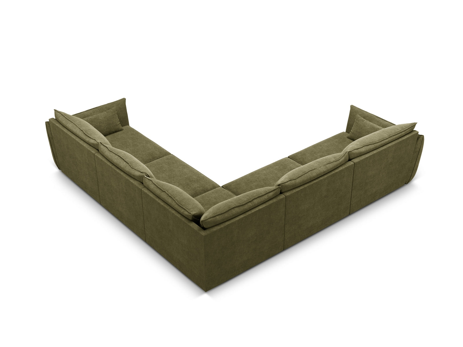 Stylisches Kaelle Symmetrical Ecksofa für 7 Personen in ansprechendem Grünton, perfekt für zeitgemäße Wohnkonzepte von Micadoni.