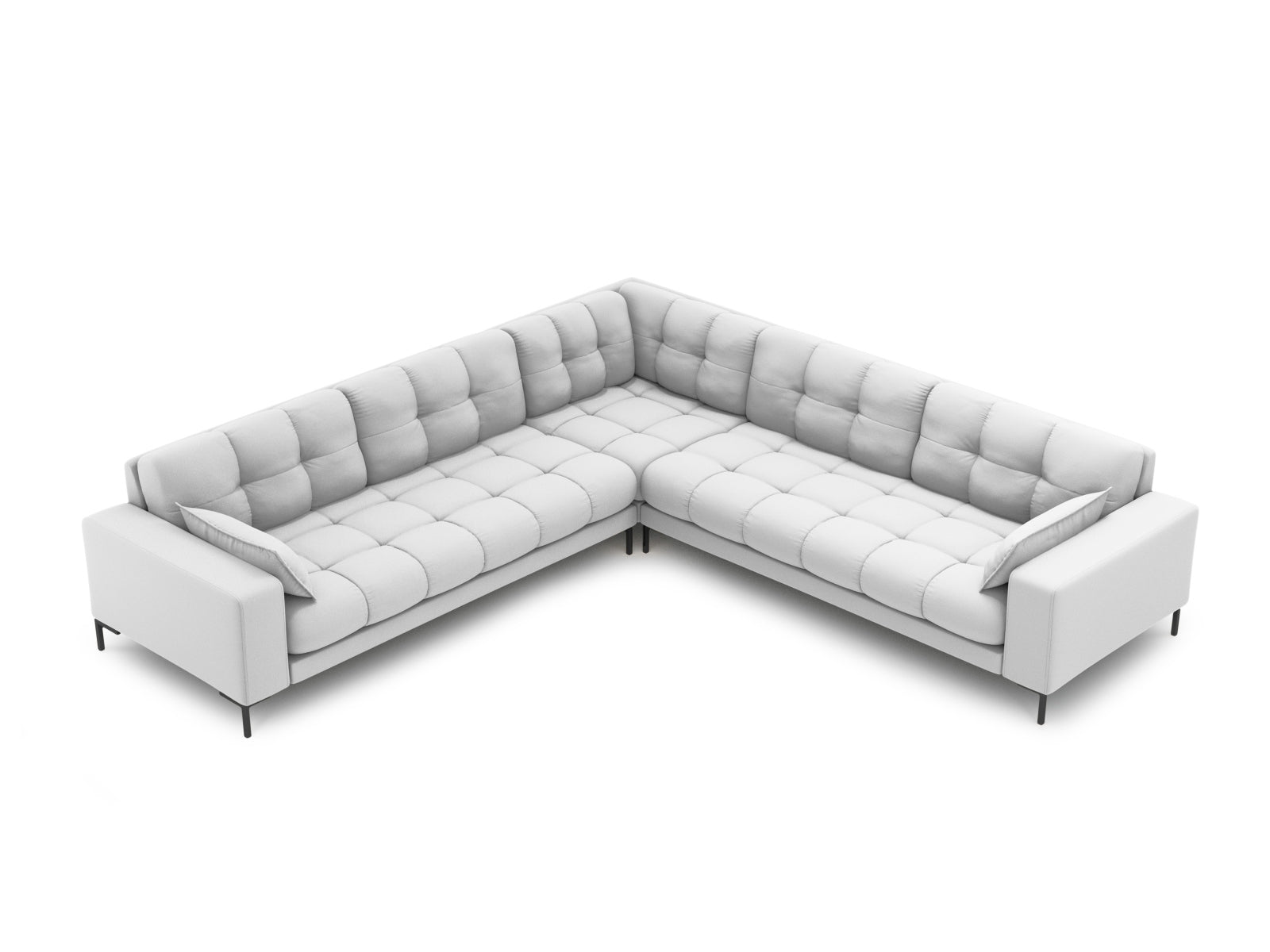 Elegantes Mamaia Ecksofa für 6 Personen in stilvollem Hellgrau und Schwarz, ideal für moderne Wohnräume.