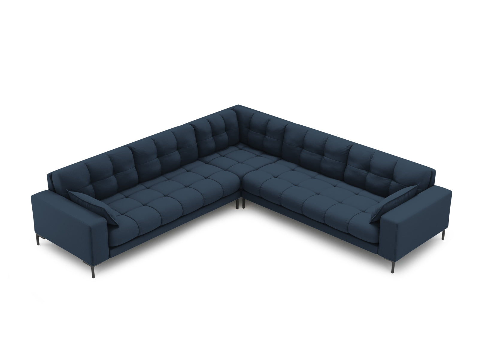Elegantes Mamaia Ecksofa für 6 Personen in stilvollem Blau und Schwarz, ideal für moderne Wohnräume.