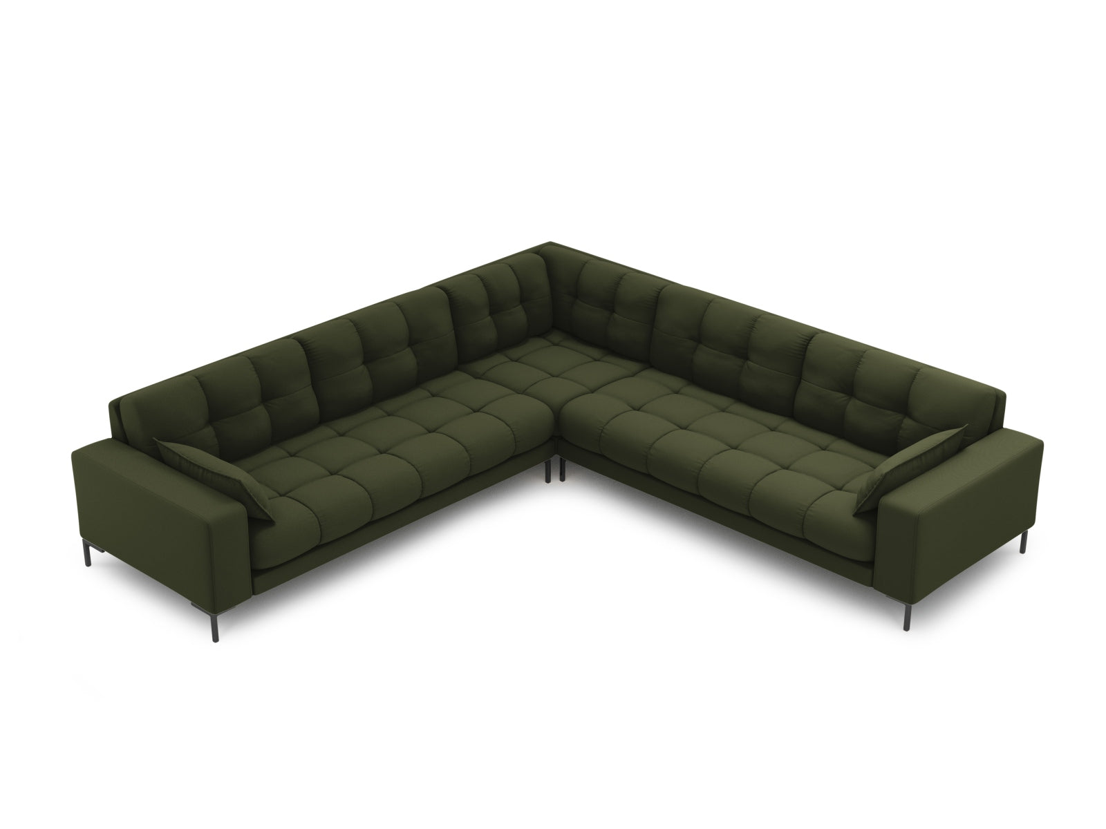 Elegantes Mamaia Ecksofa für 6 Personen in stilvollem Grün und Schwarz, ideal für moderne Wohnräume.