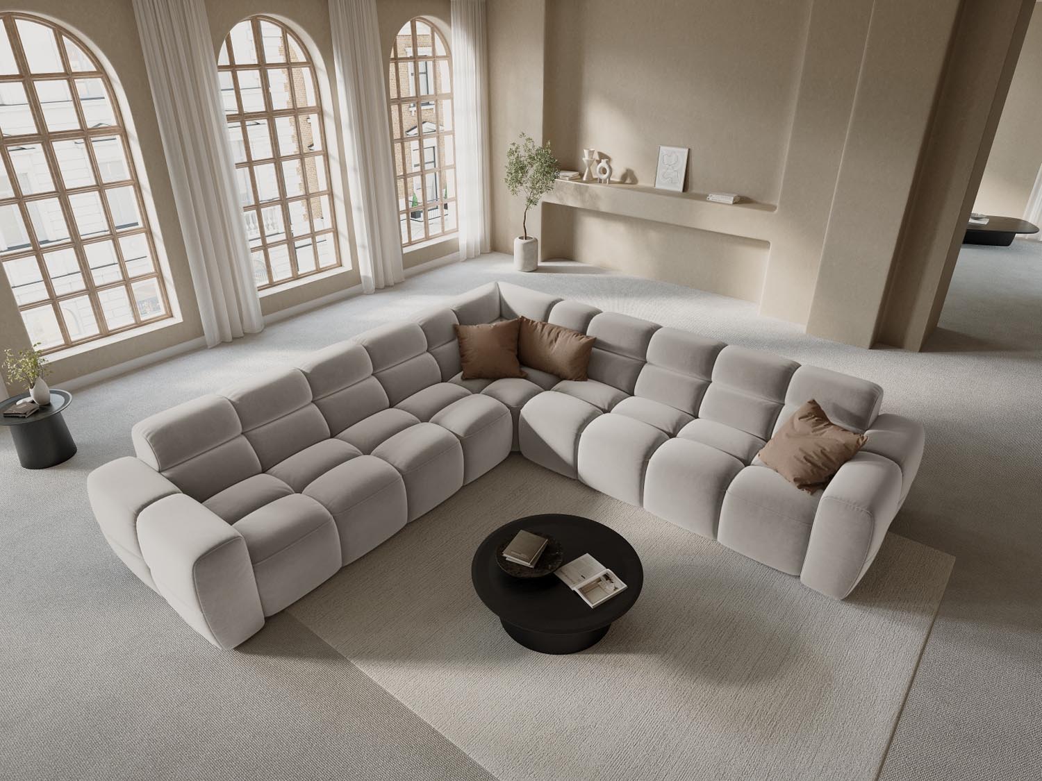 Lisa Velour Symmetrical Ecksofa 5 Sitzer in Light Beige präsentiert im Onlineshop von KAQTU Design AG. Ecksofa ist von Micadoni