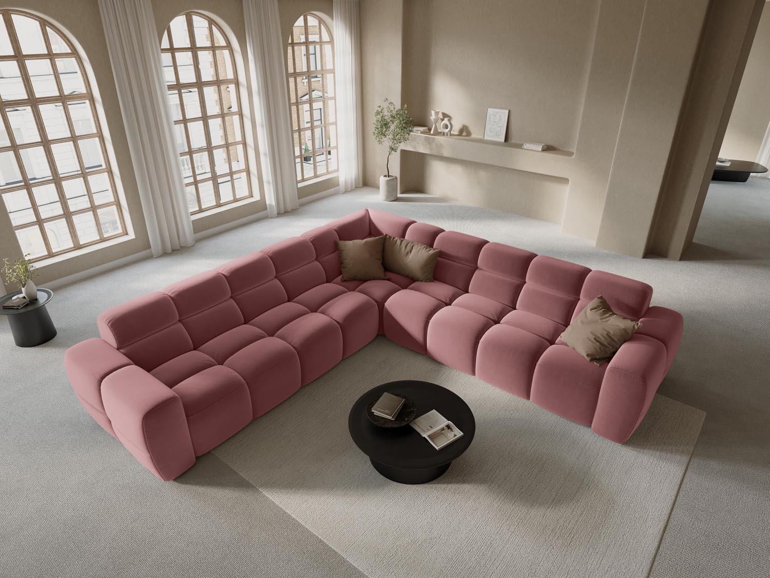 Lisa Velour Symmetrical Ecksofa 5 Sitzer in Flamingo präsentiert im Onlineshop von KAQTU Design AG. Ecksofa ist von Micadoni