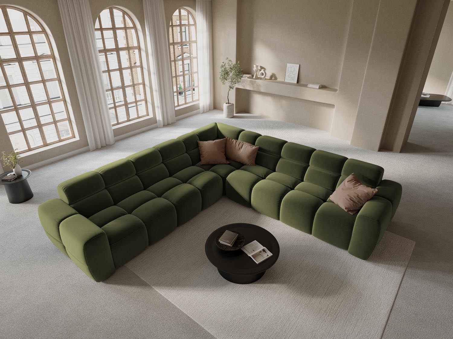 Lisa Velour Symmetrical Ecksofa 5 Sitzer in Light Green präsentiert im Onlineshop von KAQTU Design AG. Ecksofa ist von Micadoni