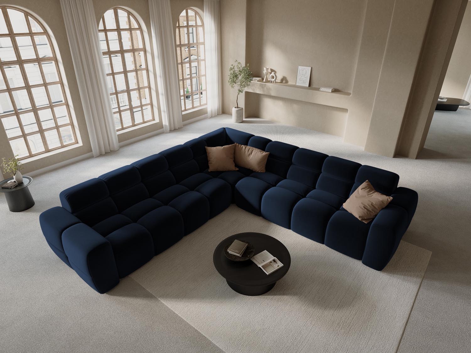 Lisa Velour Symmetrical Ecksofa 5 Sitzer in Royal Blue präsentiert im Onlineshop von KAQTU Design AG. Ecksofa ist von Micadoni