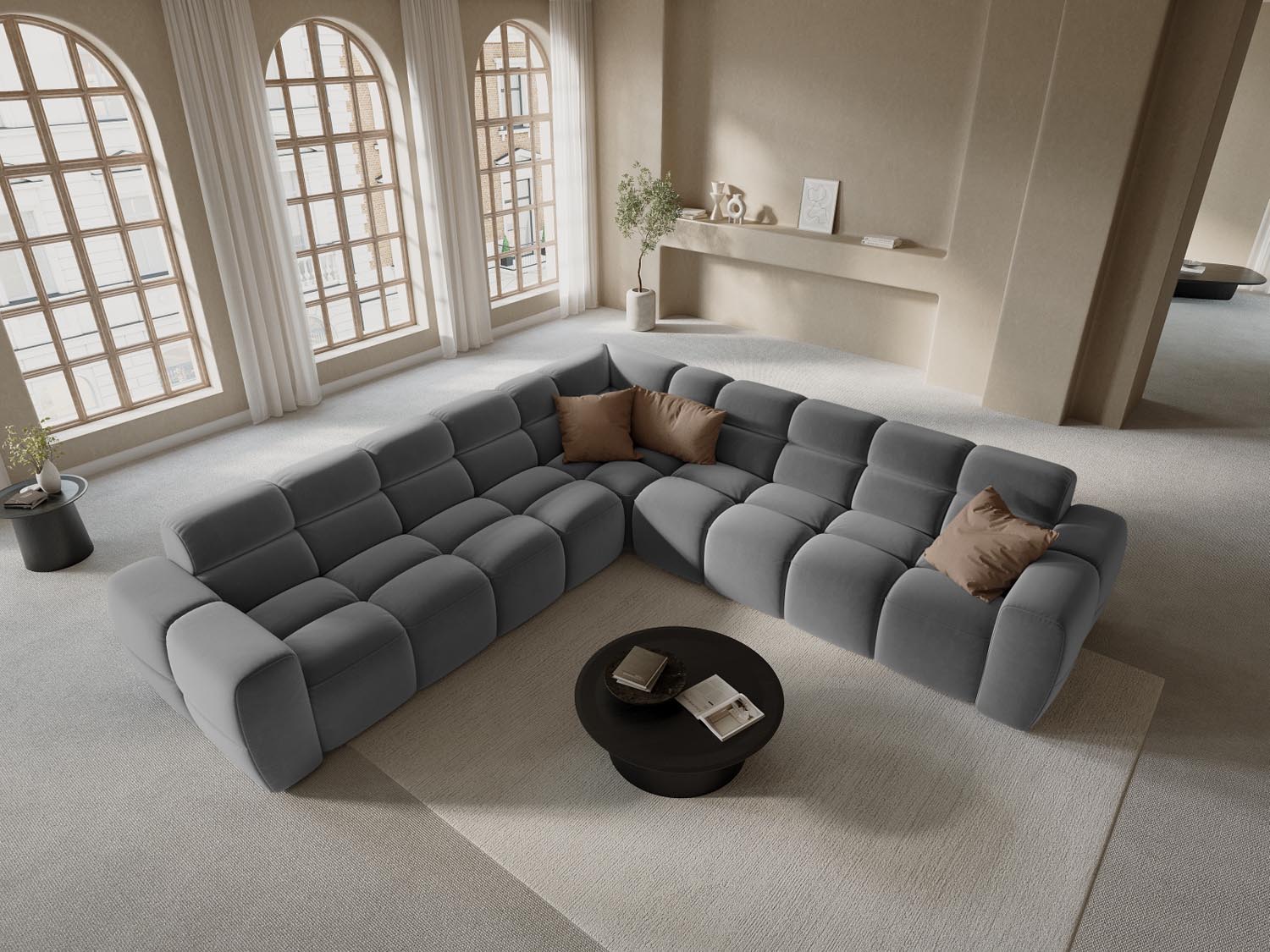 Lisa Velour Symmetrical Ecksofa 5 Sitzer in Light Grey präsentiert im Onlineshop von KAQTU Design AG. Ecksofa ist von Micadoni