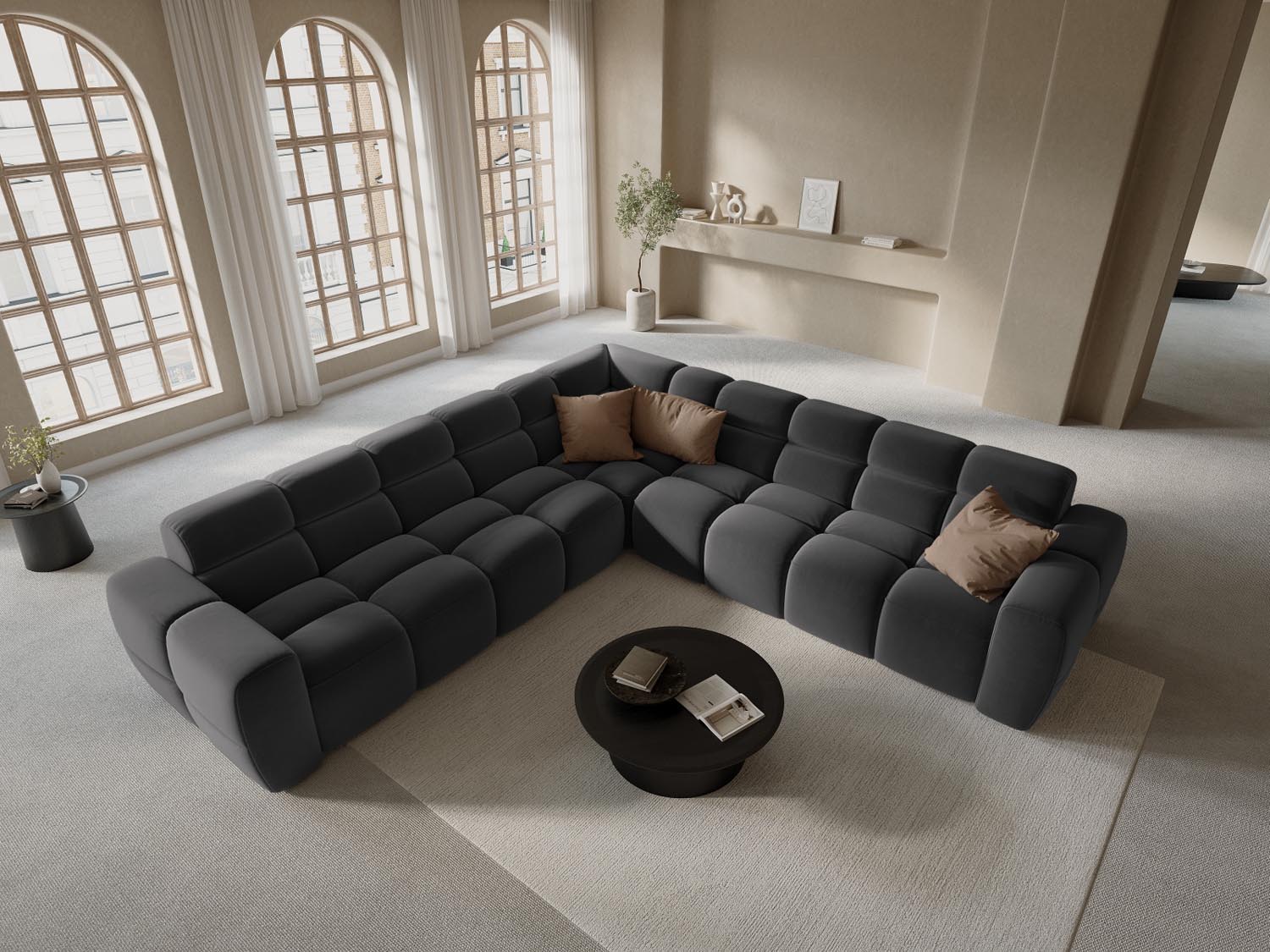 Lisa Velour Symmetrical Ecksofa 5 Sitzer in Dark Grey präsentiert im Onlineshop von KAQTU Design AG. Ecksofa ist von Micadoni