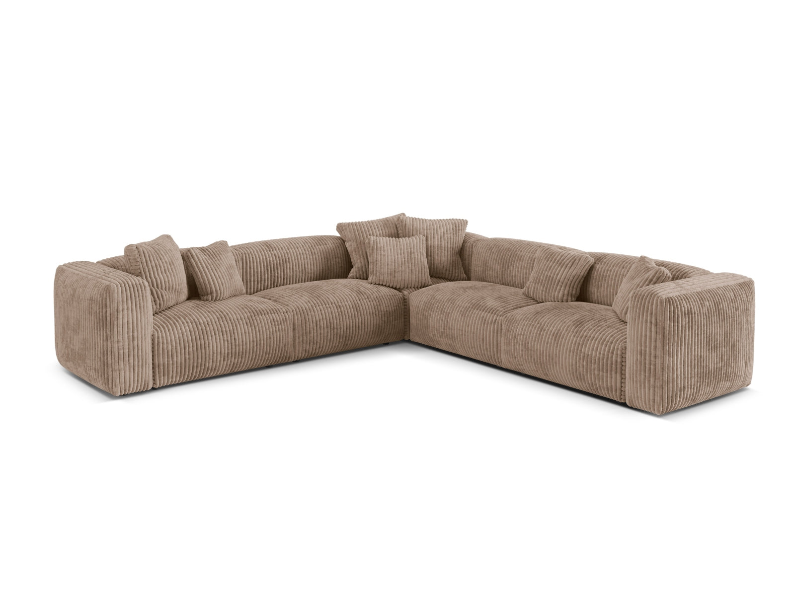 Modulares 5-Sitzer Ecksofa Martina in symmetrischem Design, ideal für stilvolle Wohnräume und gesellige Abende.