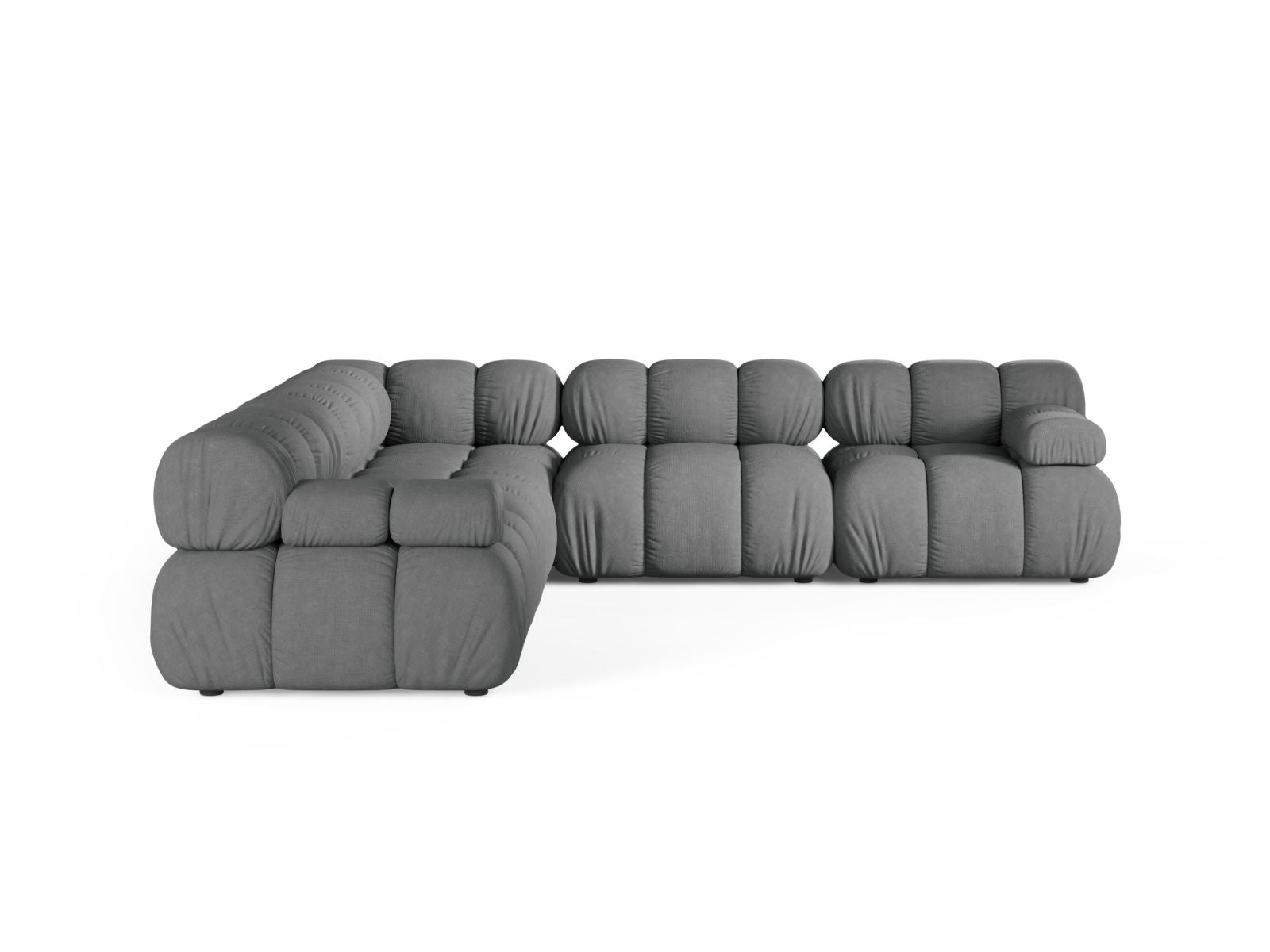 Elegantes 5-Sitzer Ecksofa Symmetric Bellis in stilvollem Grau, ideal für moderne Wohnräume und gemütliche Abende.