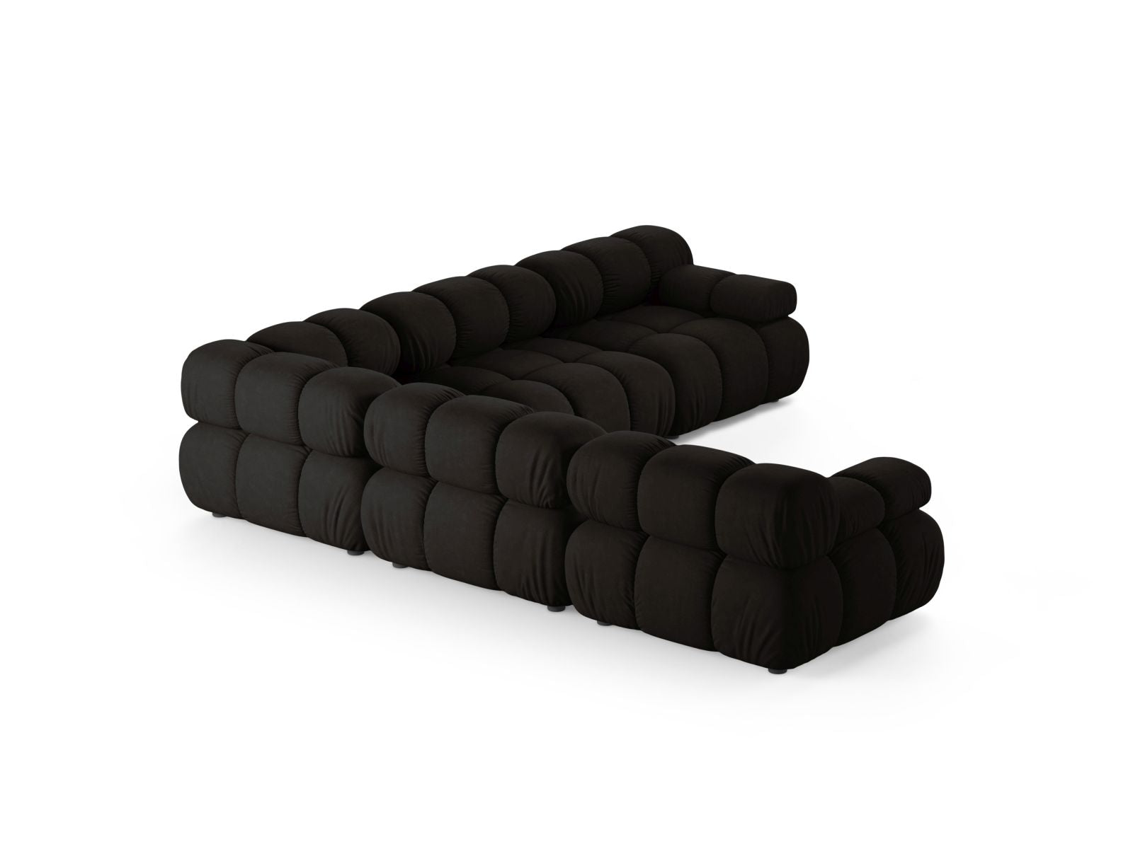 Elegantes 5-Sitzer Ecksofa Symmetric Bellis in zeitlosem Schwarz, ideal für gesellige Abende und gemütliche Entspannung im Wohnzimmer.