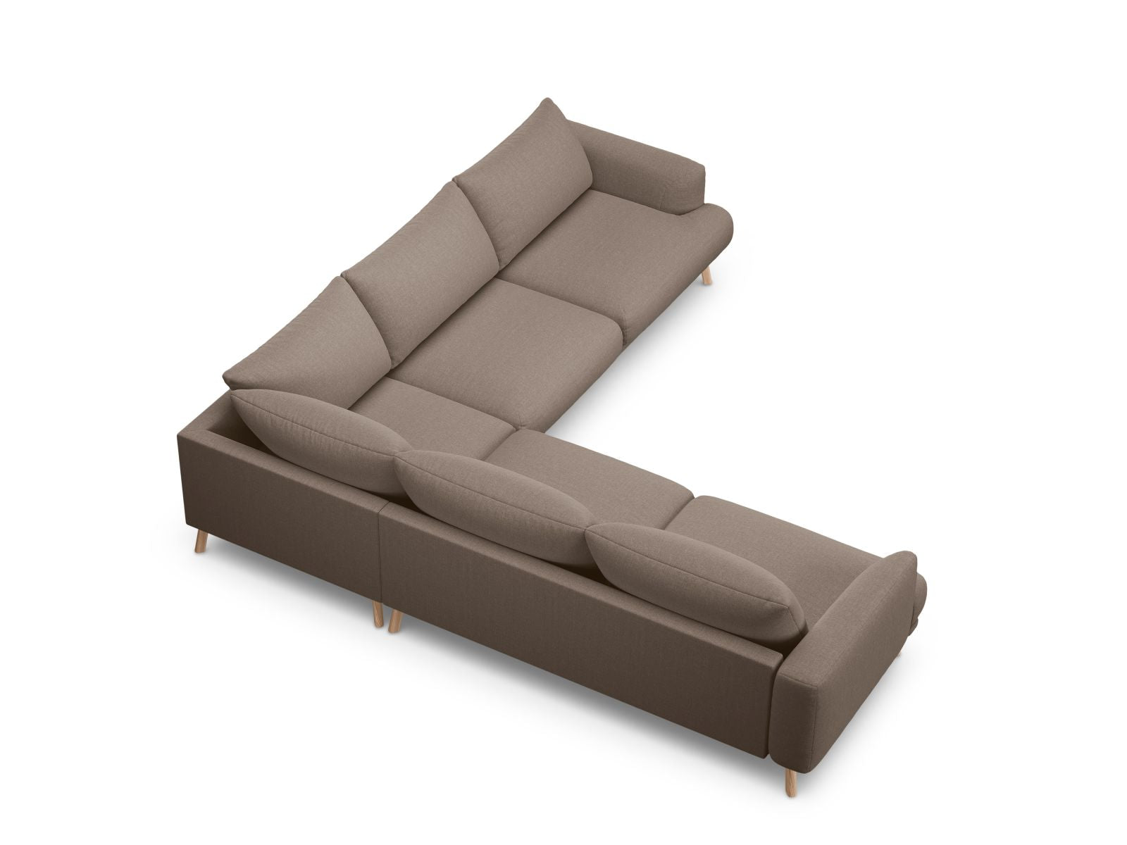 Elegantes 5-Sitzer Ecksofa Symmetric Naomi in stilvollem Cappuccino-Liberty, ideal für modernes Wohnen und gesellige Zusammenkünfte.