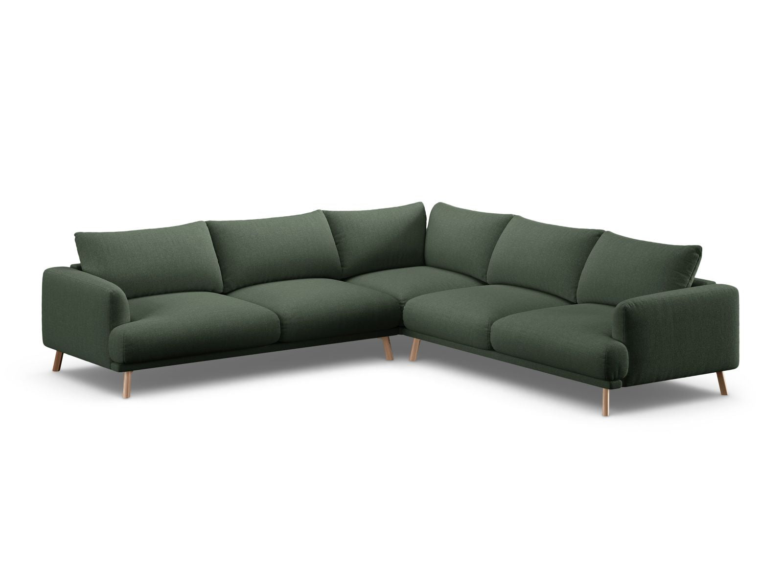 Elegantes 5-Sitzer Ecksofa Symmetric Naomi in einem stilvollen Moss Green, ideal für moderne Wohnräume und gemütliche Abende.