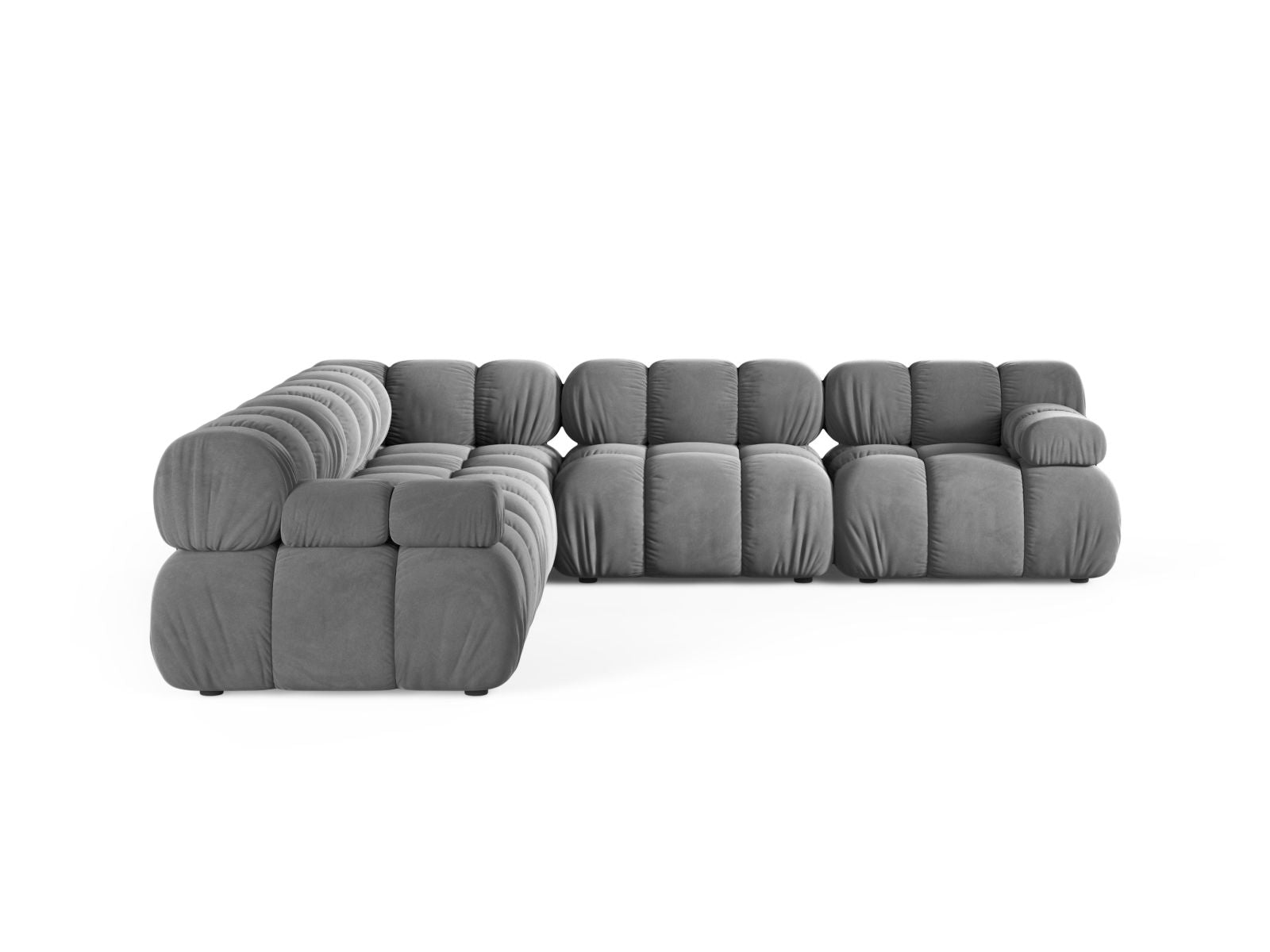 Elegantes 5-Sitzer Ecksofa Symmetric Bellis in hellem Grau, ideal für stilvolle Wohnräume und gemütliche Abende.
