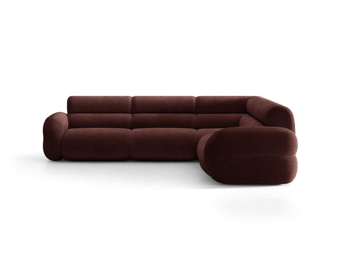 Dunkelolivgrünes modulares Ecksofa Neo von Micadoni mit Bouclé-Stoff, tiefem Sitz und hoher Rückenlehne, symmetrische Eckform.