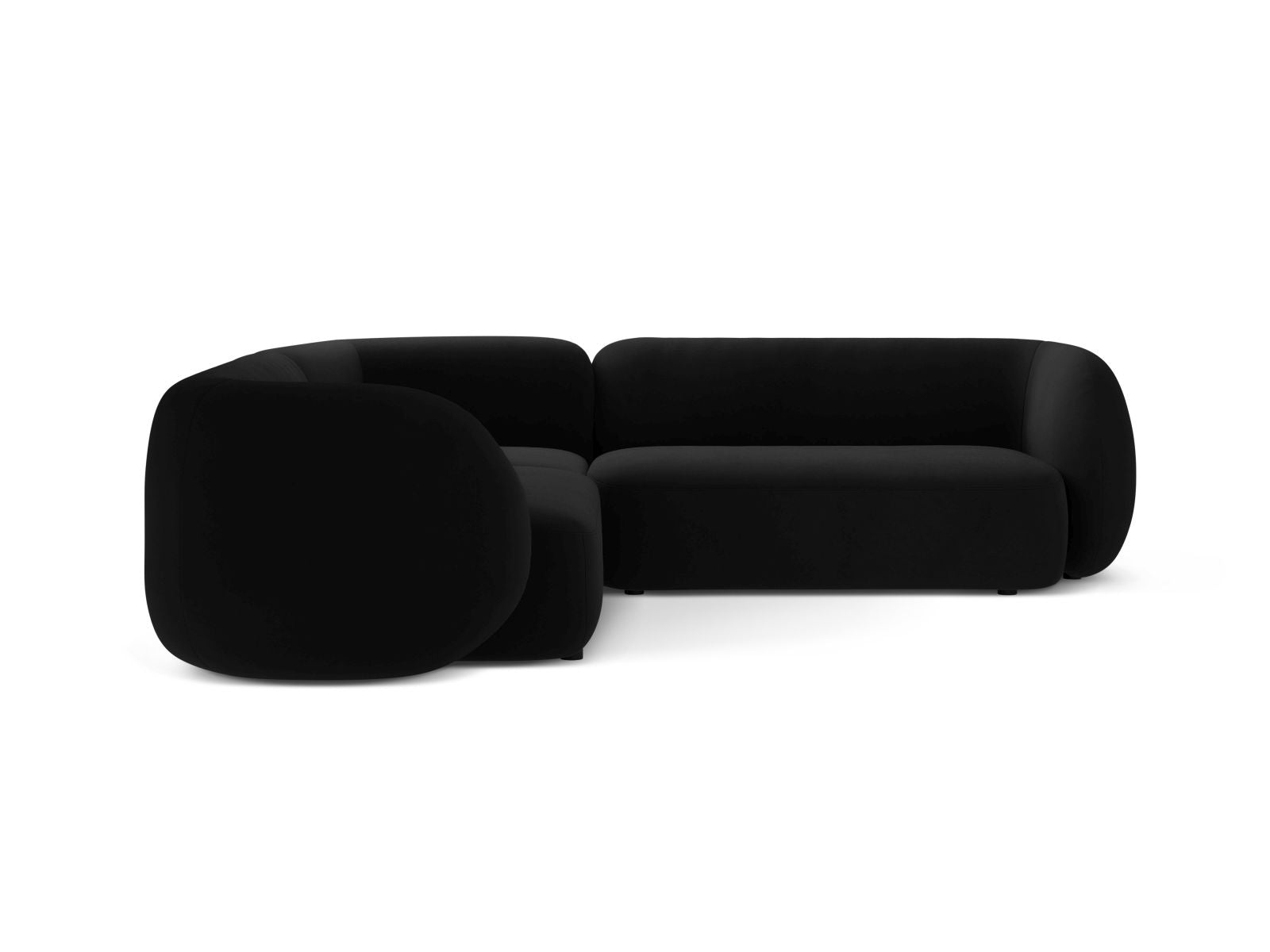 Elegantes 5-Sitzer Ecksofa Symmetric Kate in stilvollem Schwarz, ideal für moderne Wohnräume und gemütliche Abende.