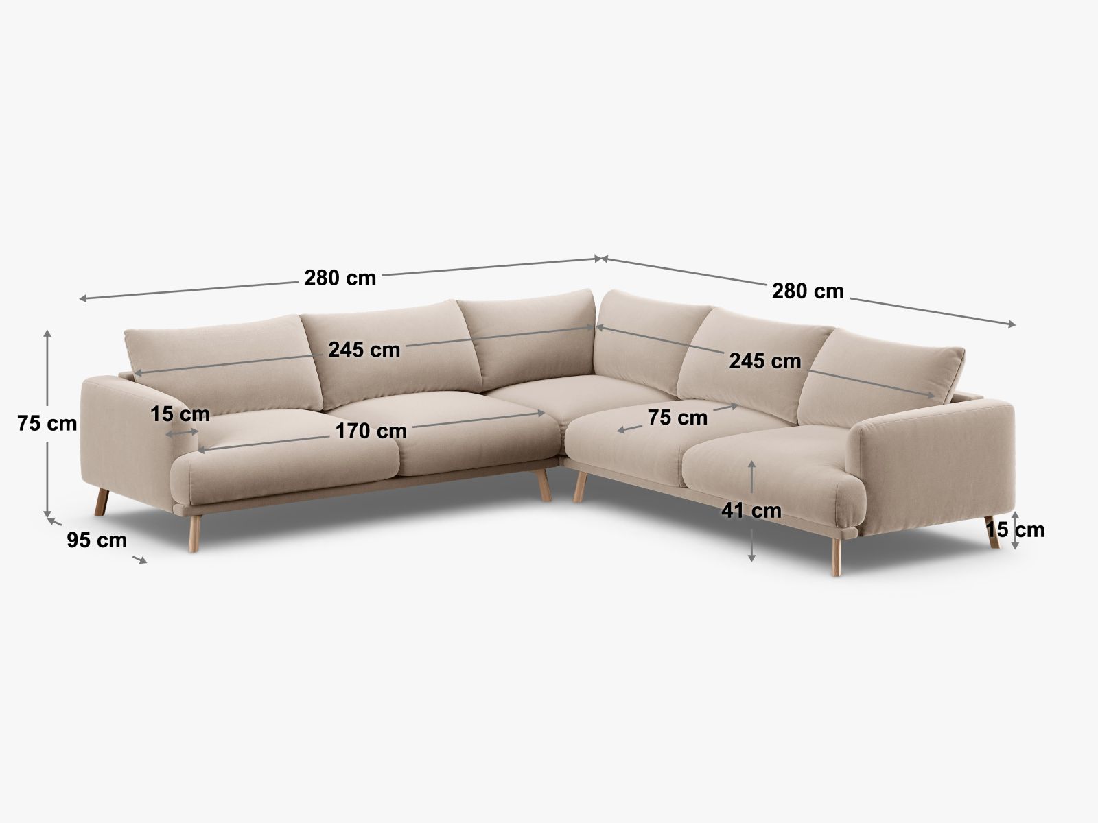 Beige Ecksofa Symmetric Naomi von Micadoni, ideal für gesellige Runden und entspannte Abende, vereint Eleganz und Gemütlichkeit.