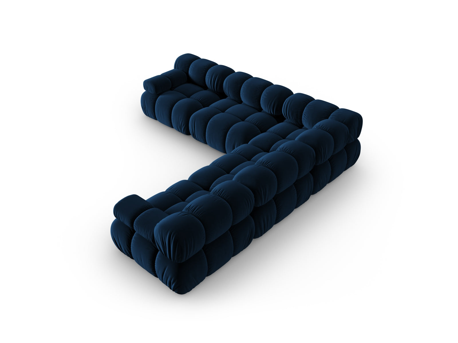 Luxuriöses Bellis Velour Ecksofa in Royal Blue, 5-Sitzer, 282 cm, perfektes Möbelstück für moderne und elegante Wohnräume von Micadoni.